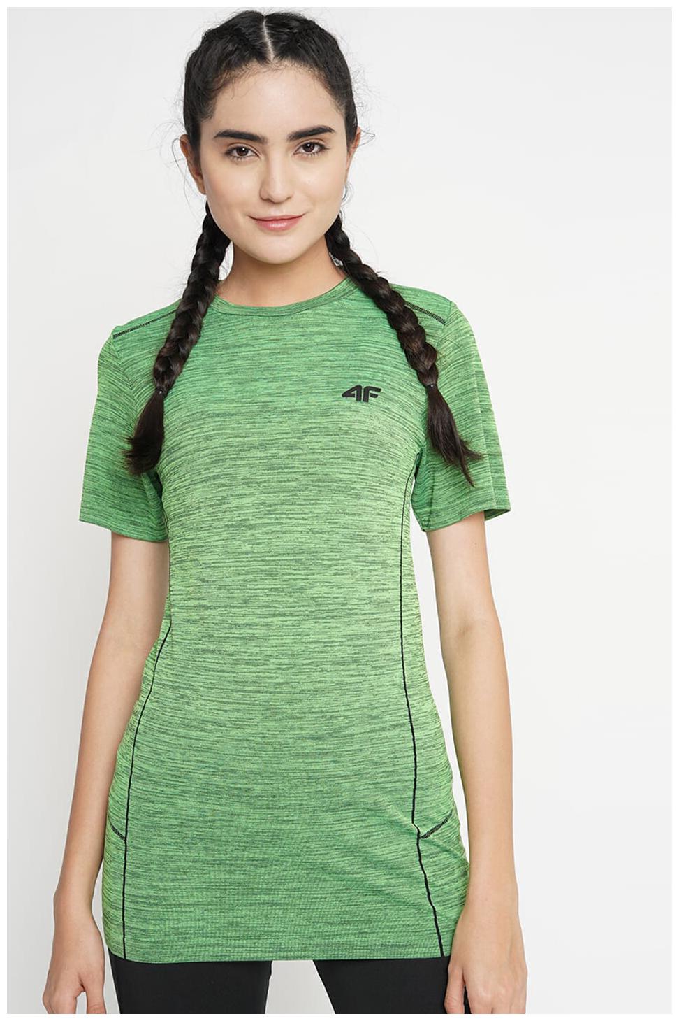 

4F Women Green Regular fit Round neck Blended T shirt