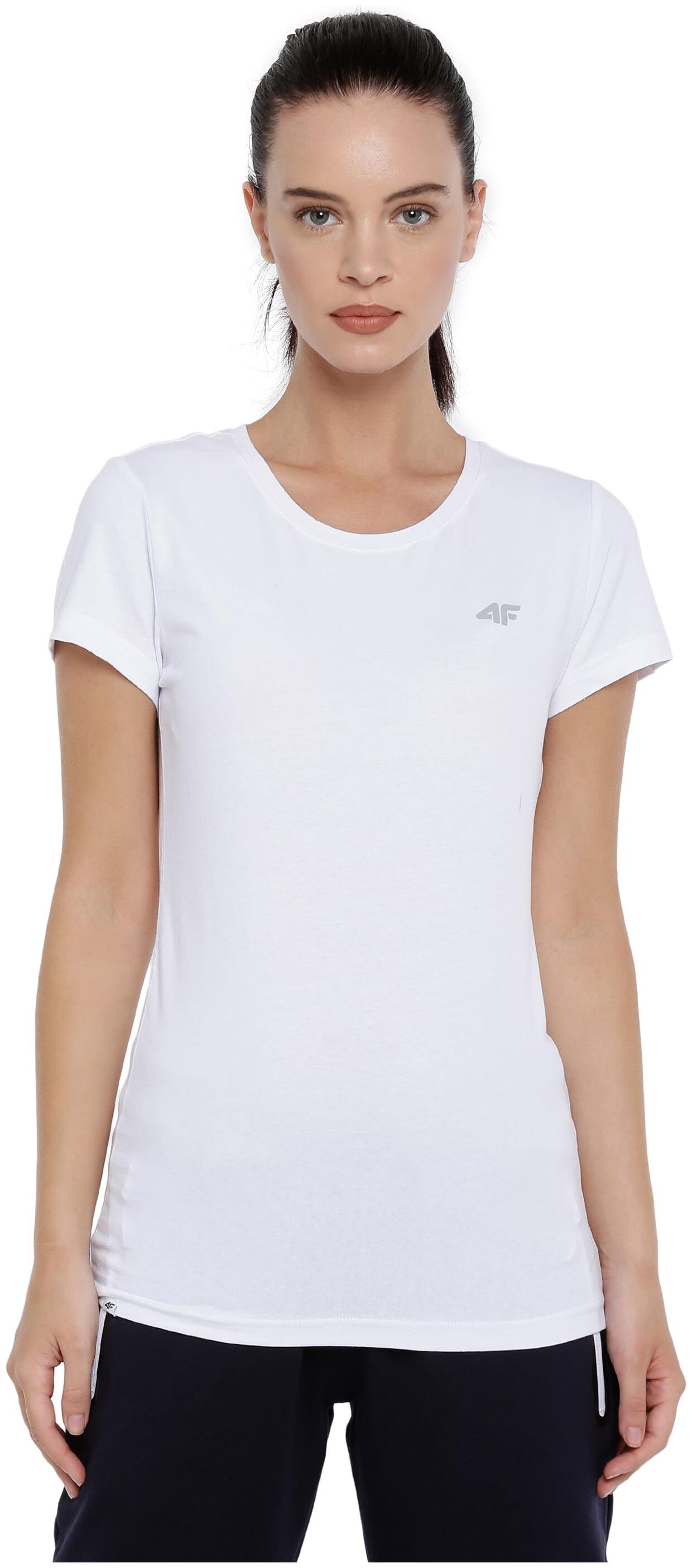 

4F Women White Regular fit V neck Blended T shirt