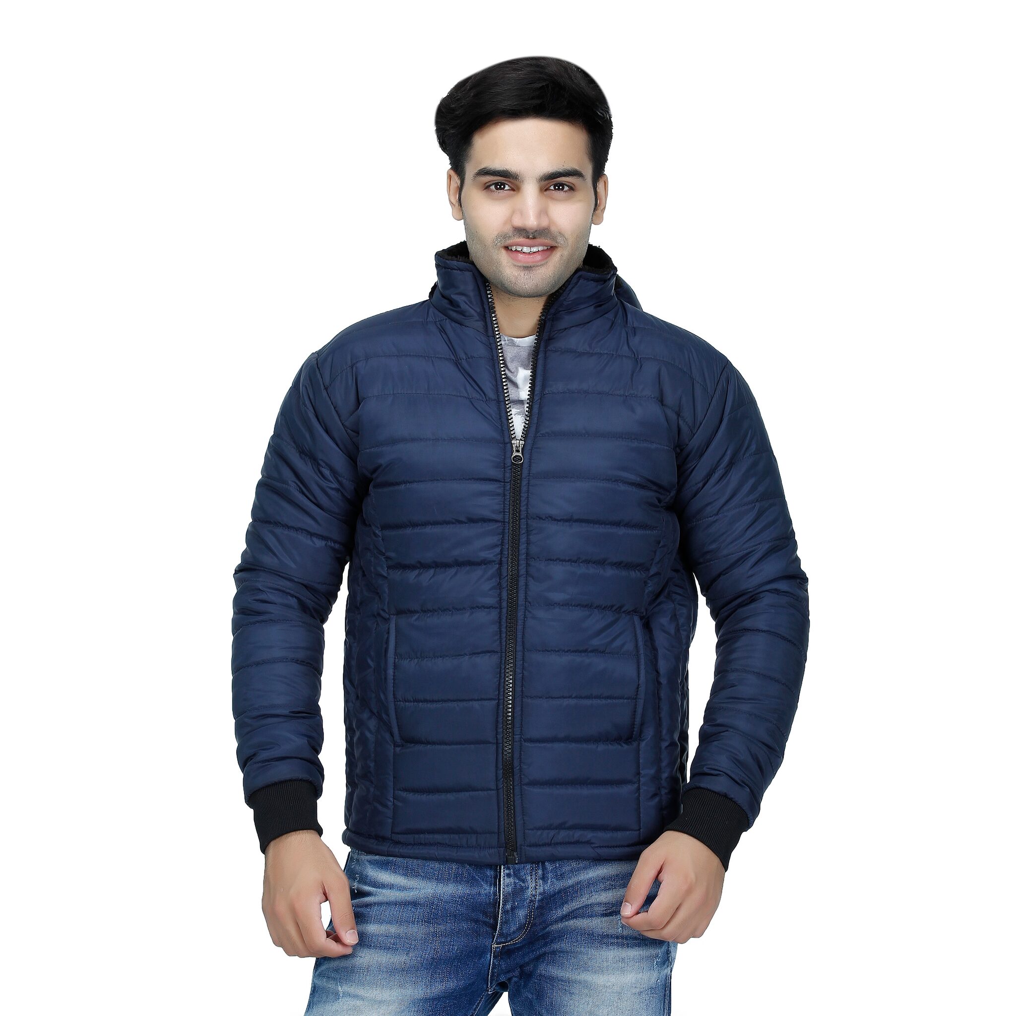 

92ELMNTS Men Navy blue Solid Quilted jacket