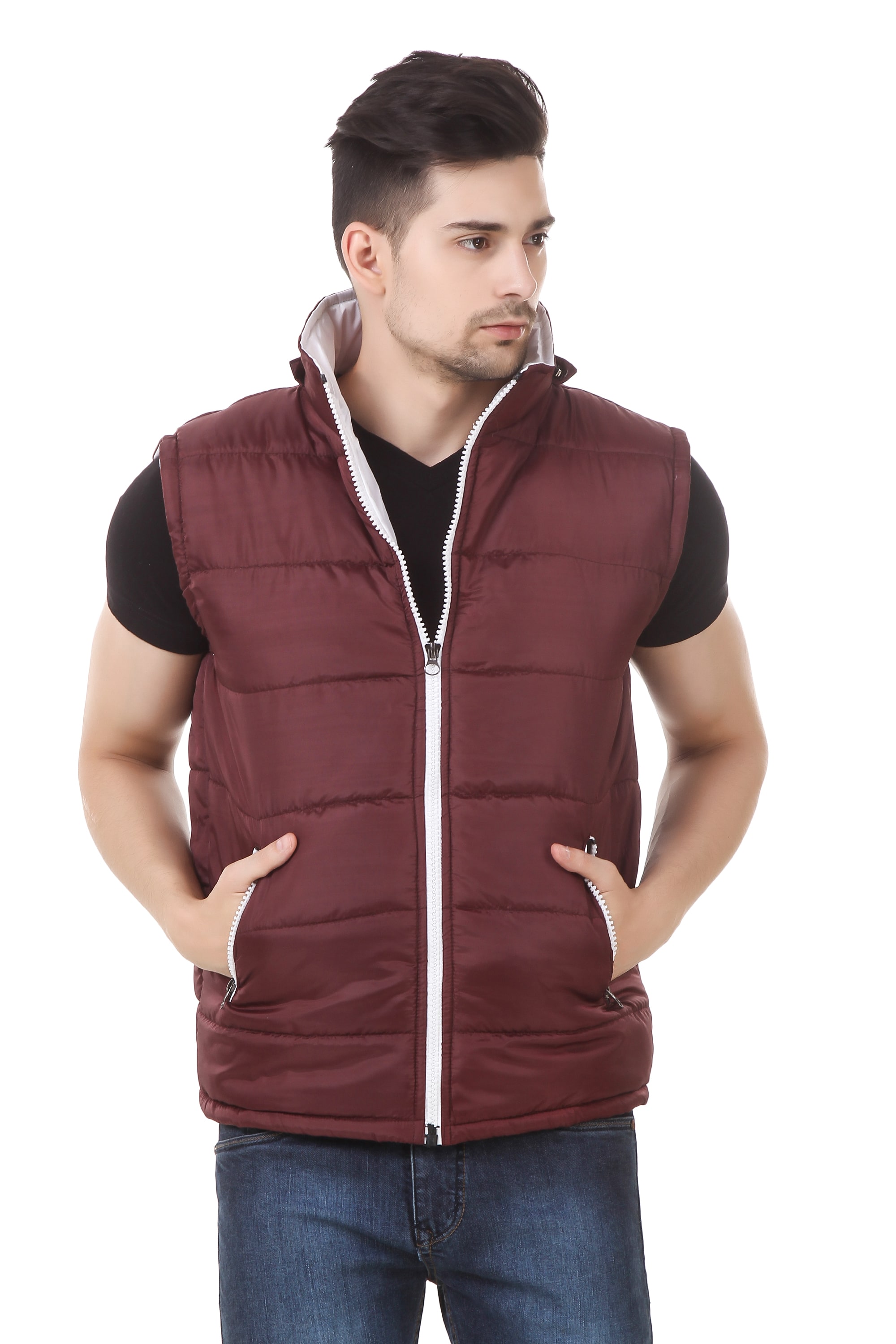 

92ELMNTS Men Maroon Solid Quilted jacket