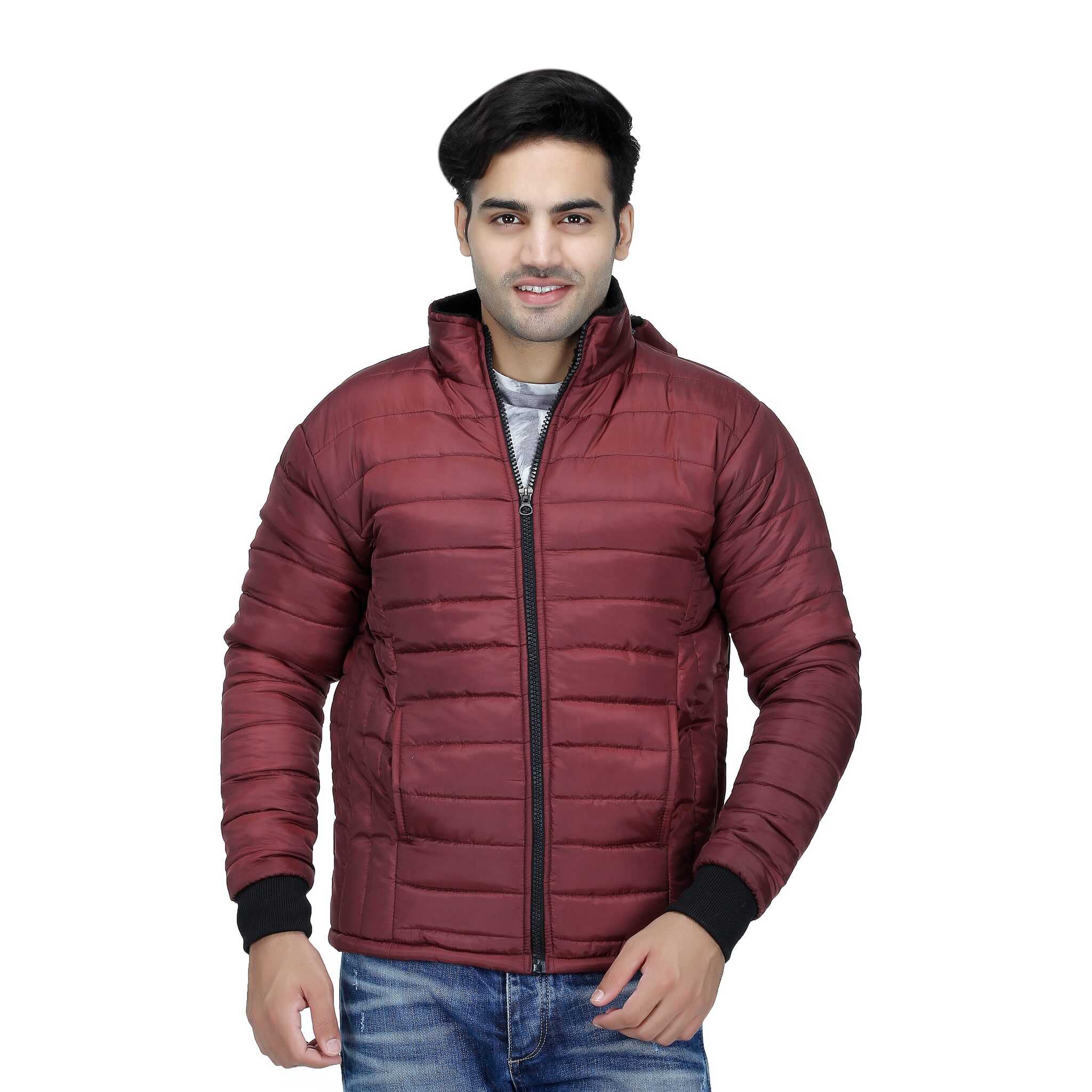 

92ELMNTS Men Maroon Solid Quilted jacket