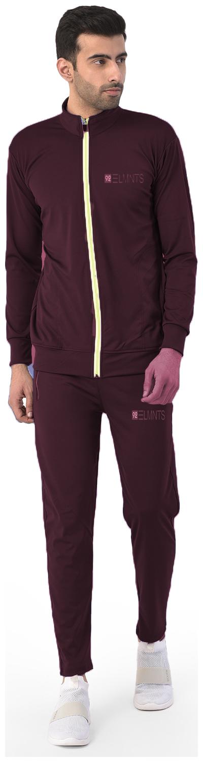 

92ELMNTS Men Brown Solid Slim Fit Track Suit