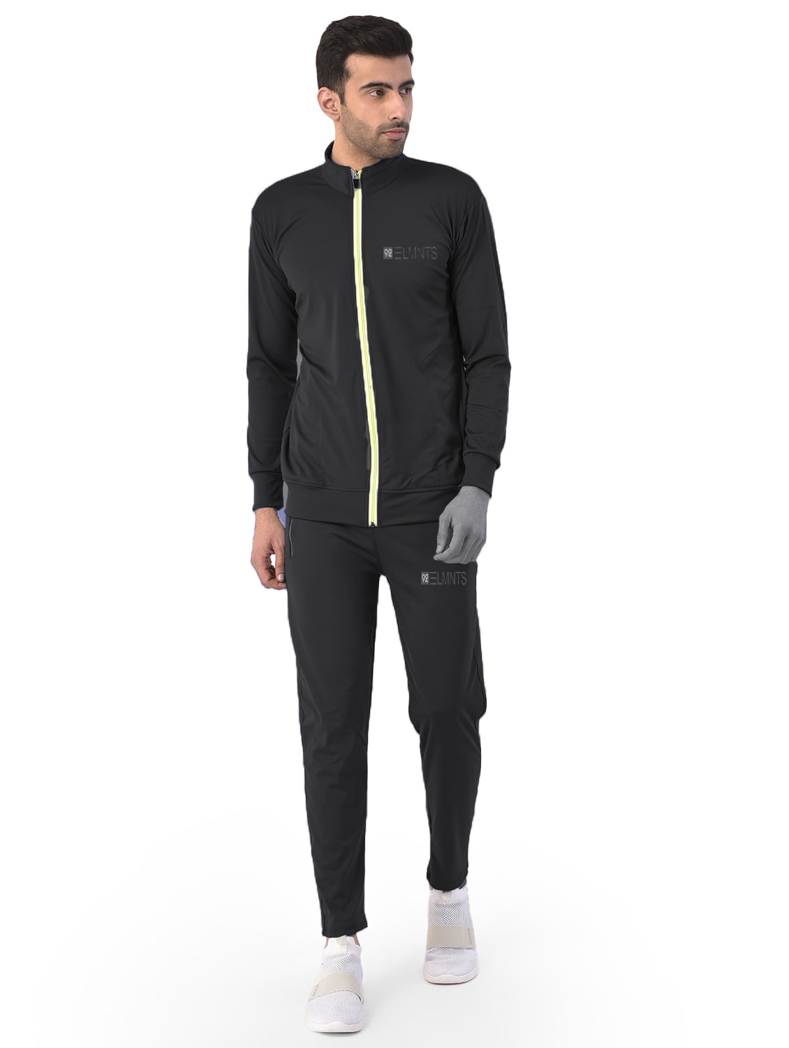 

92ELMNTS Men Black Solid Slim Fit Track Suit