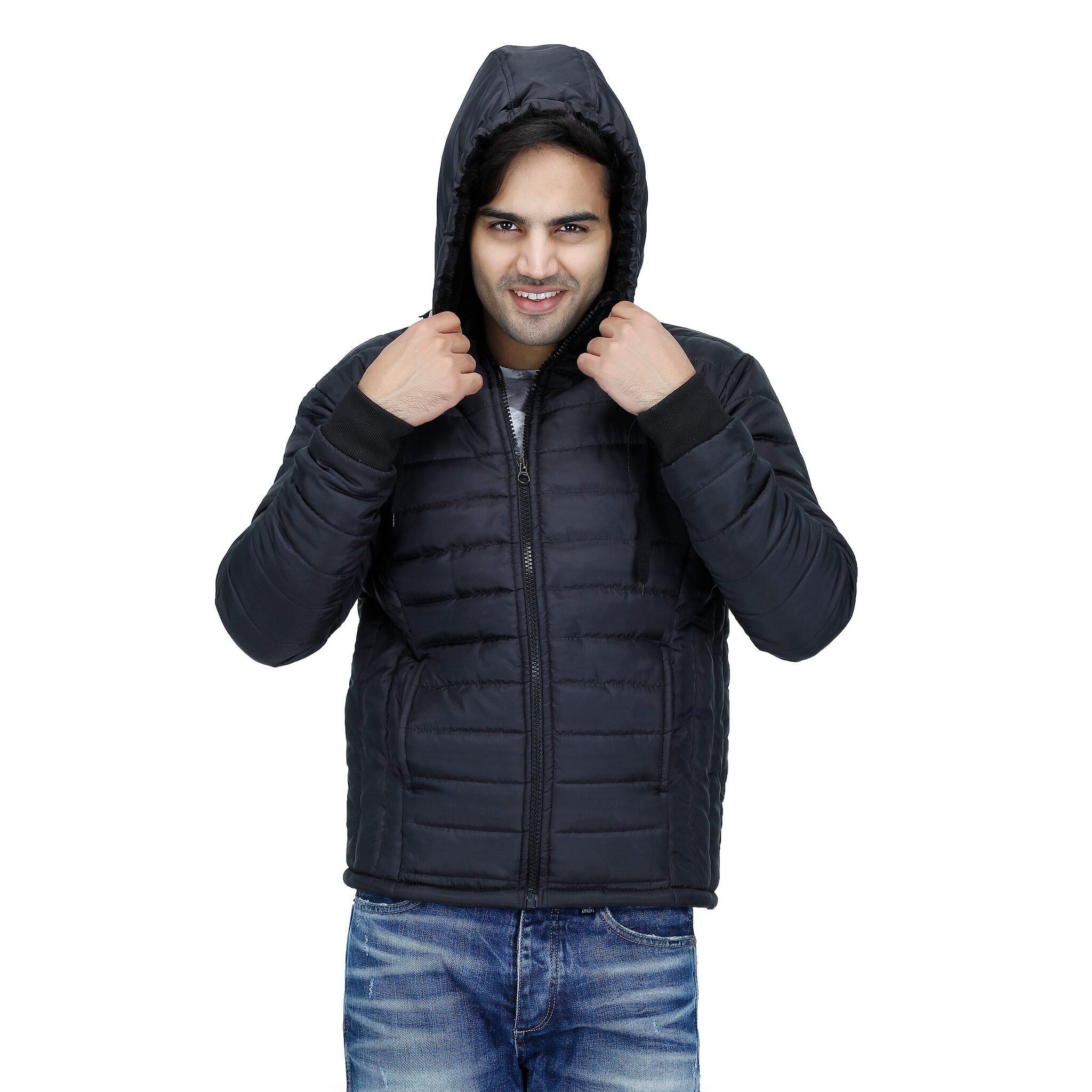

92ELMNTS Men Black Solid Quilted jacket