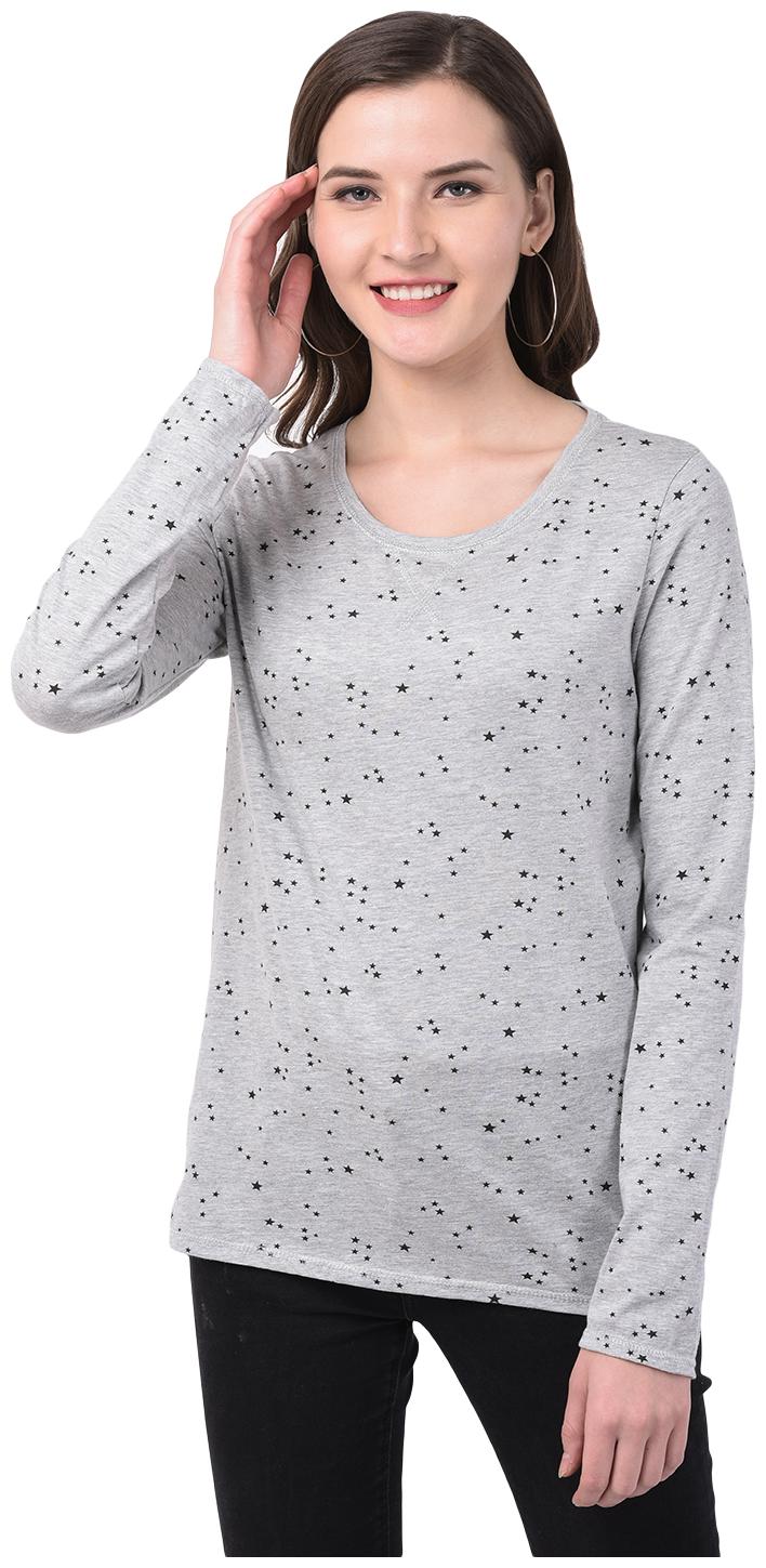 

92ELMNTS Women Grey Regular fit Round neck Cotton T shirt