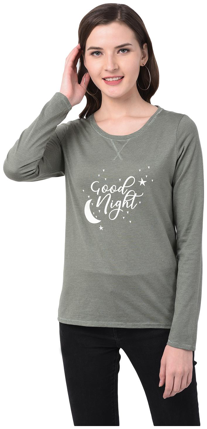 

92ELMNTS Women Green Regular fit Round neck Cotton T shirt
