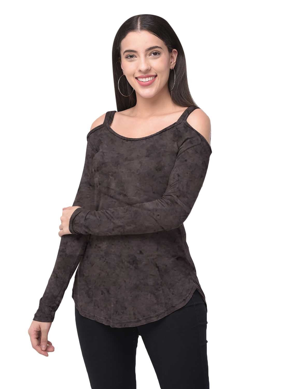 

92ELMNTS Women Grey Slim fit Shoulder strap neck Viscose rayon T shirt