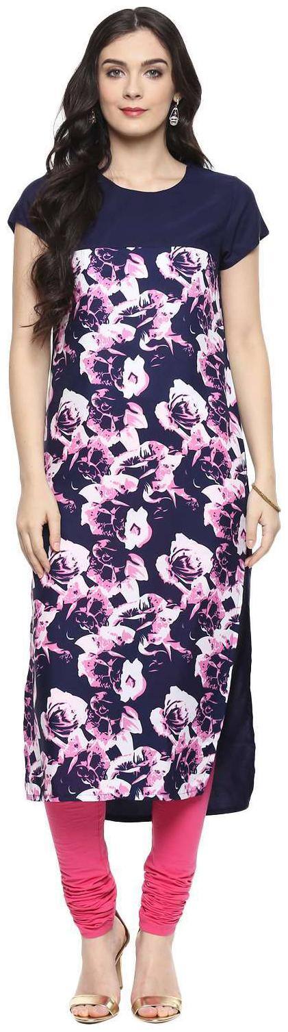 9ZEUS Women Blue Printed Straight Kurta