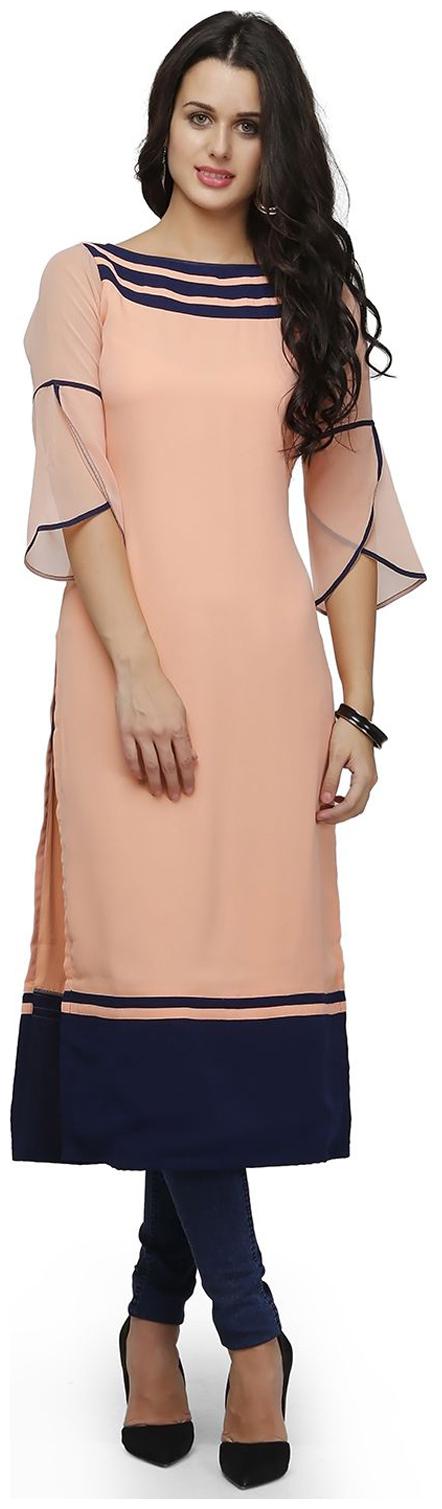 

9ZEUS Women Crepe Solid A line Kurta Pink