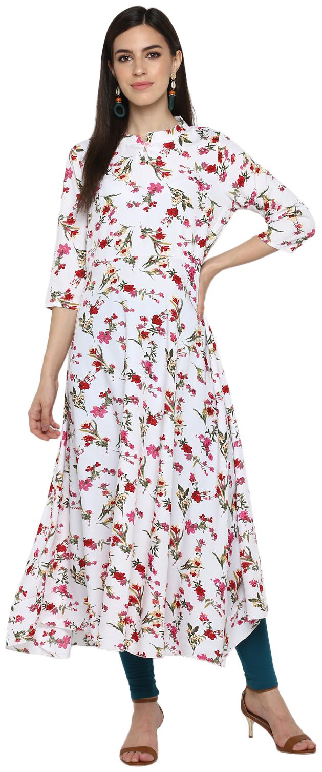 

9ZEUS Women White Floral Anarkali Kurta