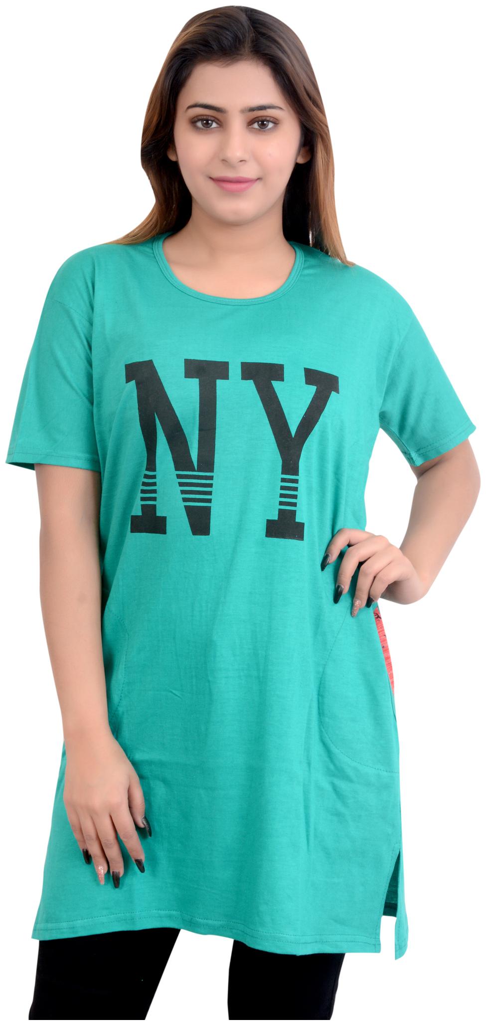 

A G FASHION Women Green Loose fit Round neck Viscose rayon T shirt