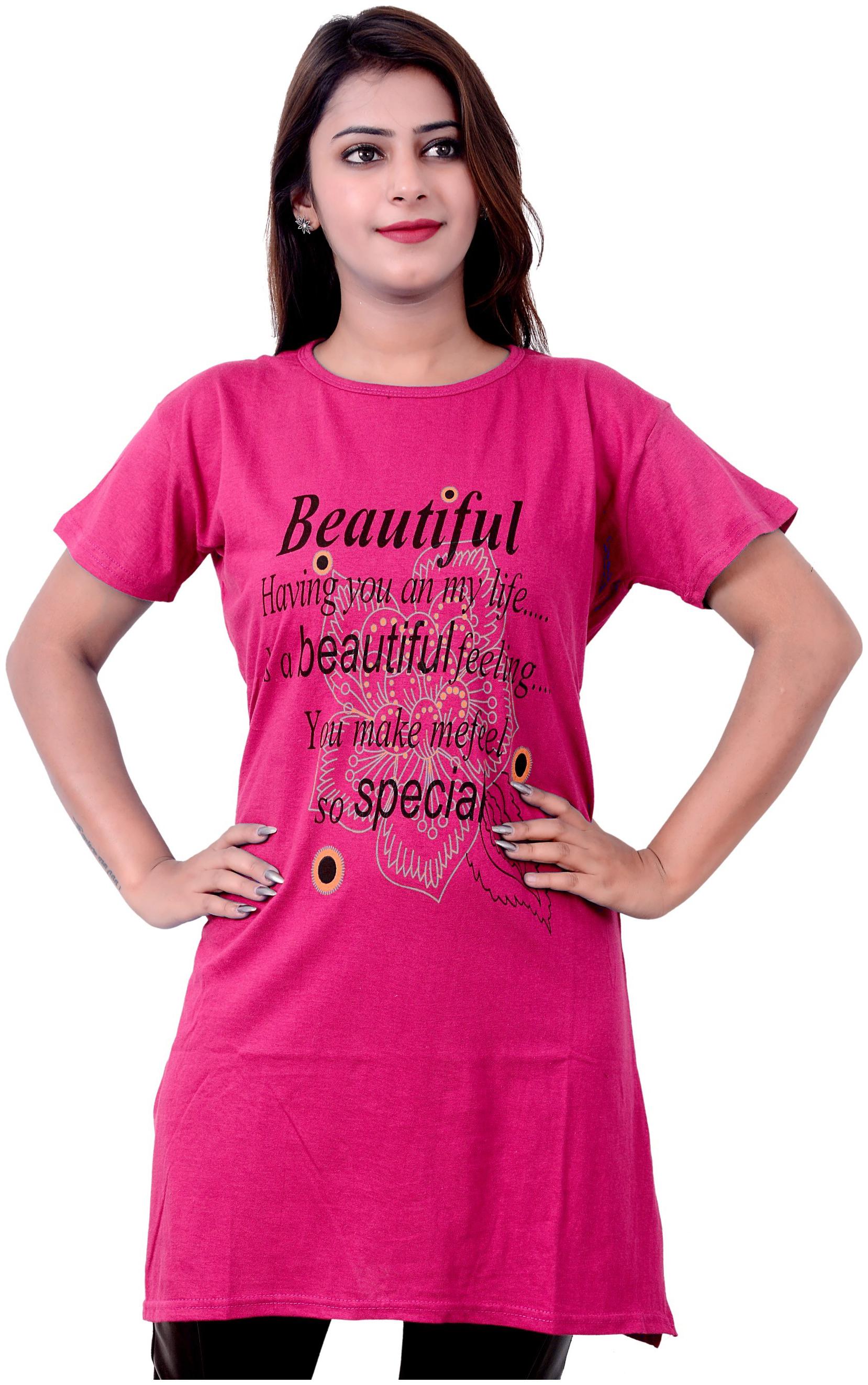 

A G FASHION Women Pink Loose fit Round neck Viscose rayon T shirt