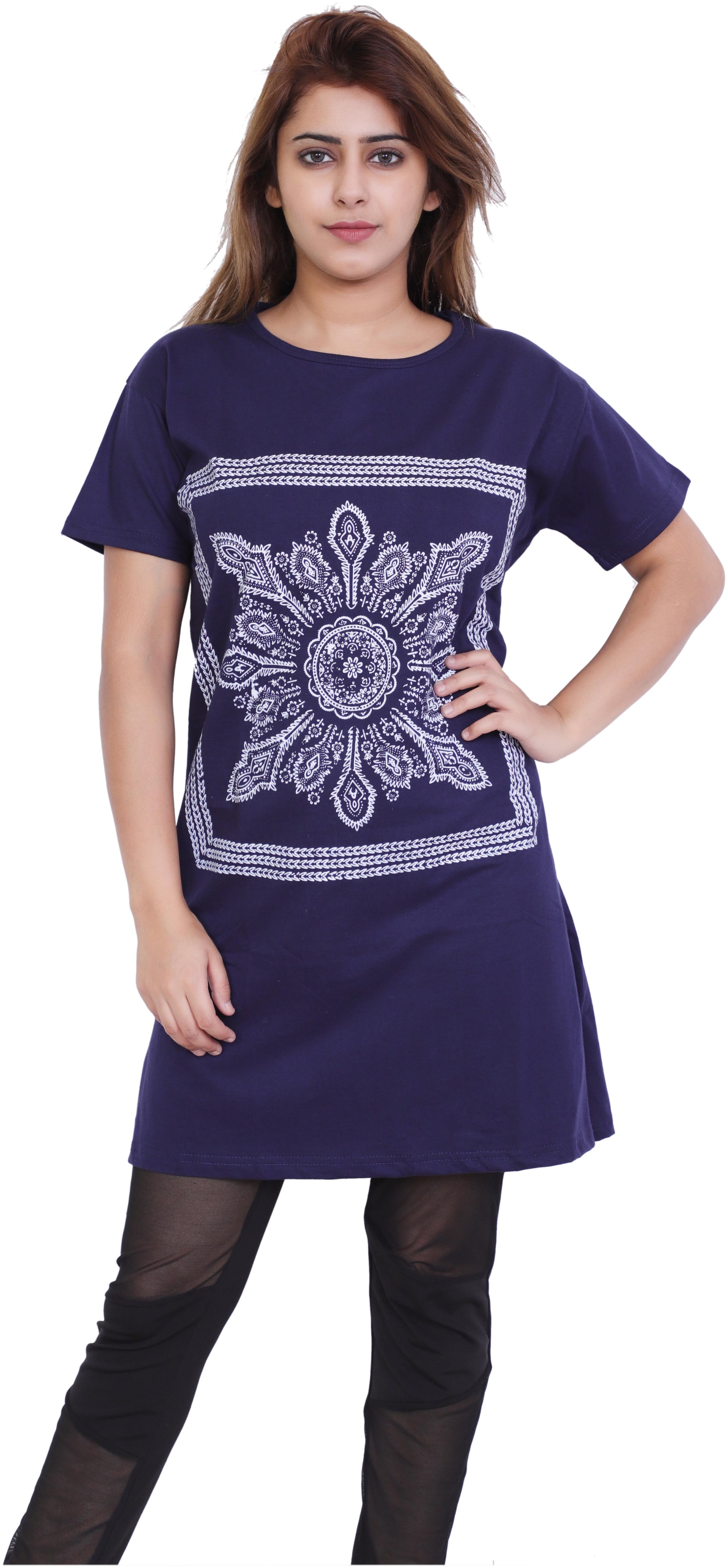 

A G FASHION Women Blue Loose fit Round neck Viscose rayon T shirt