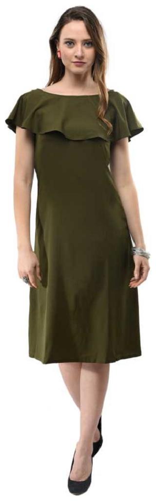

ZISAAN Green Solid A-line dress