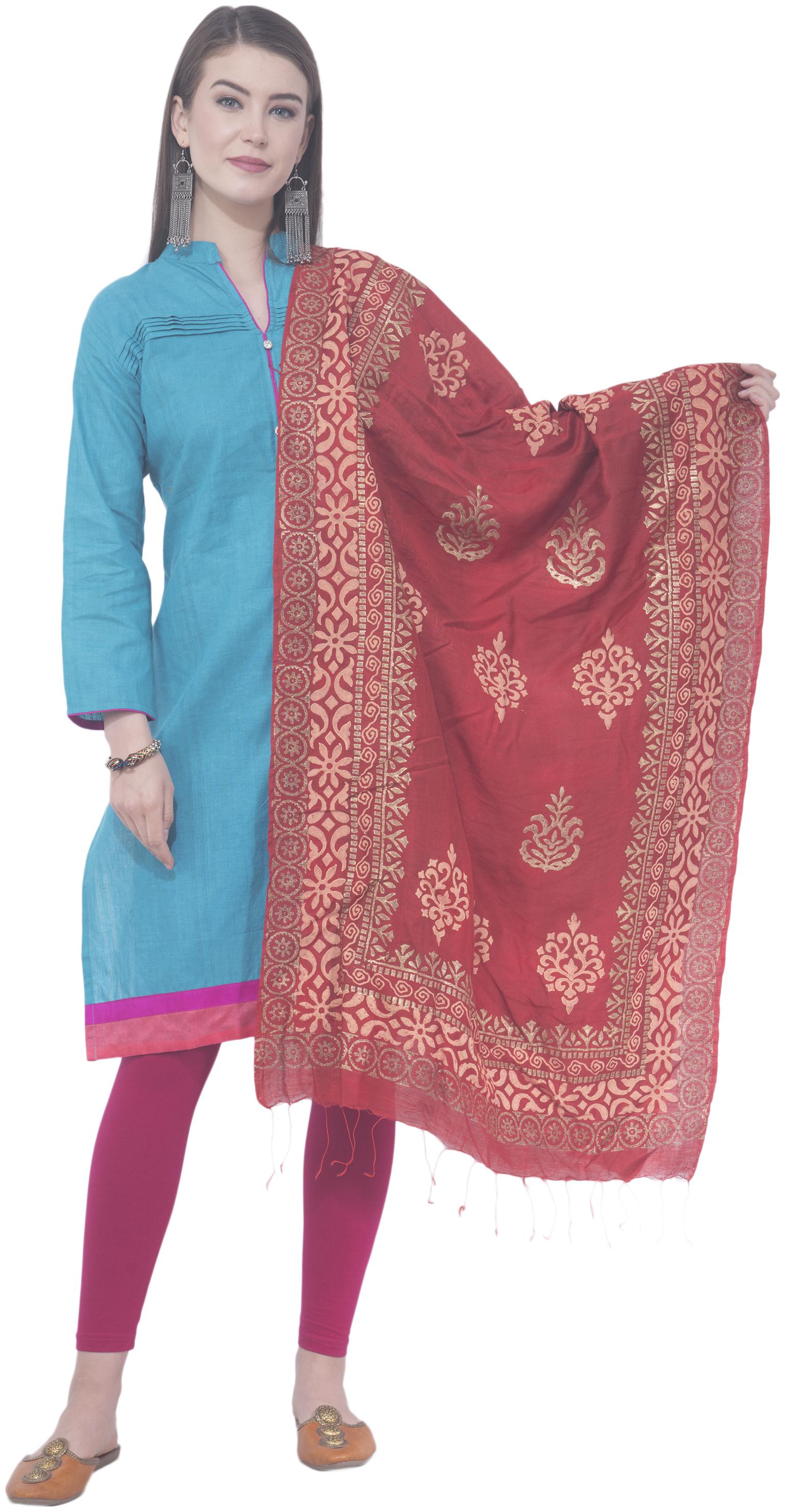

A R SILK Blended Printed Maroon Dupatta
