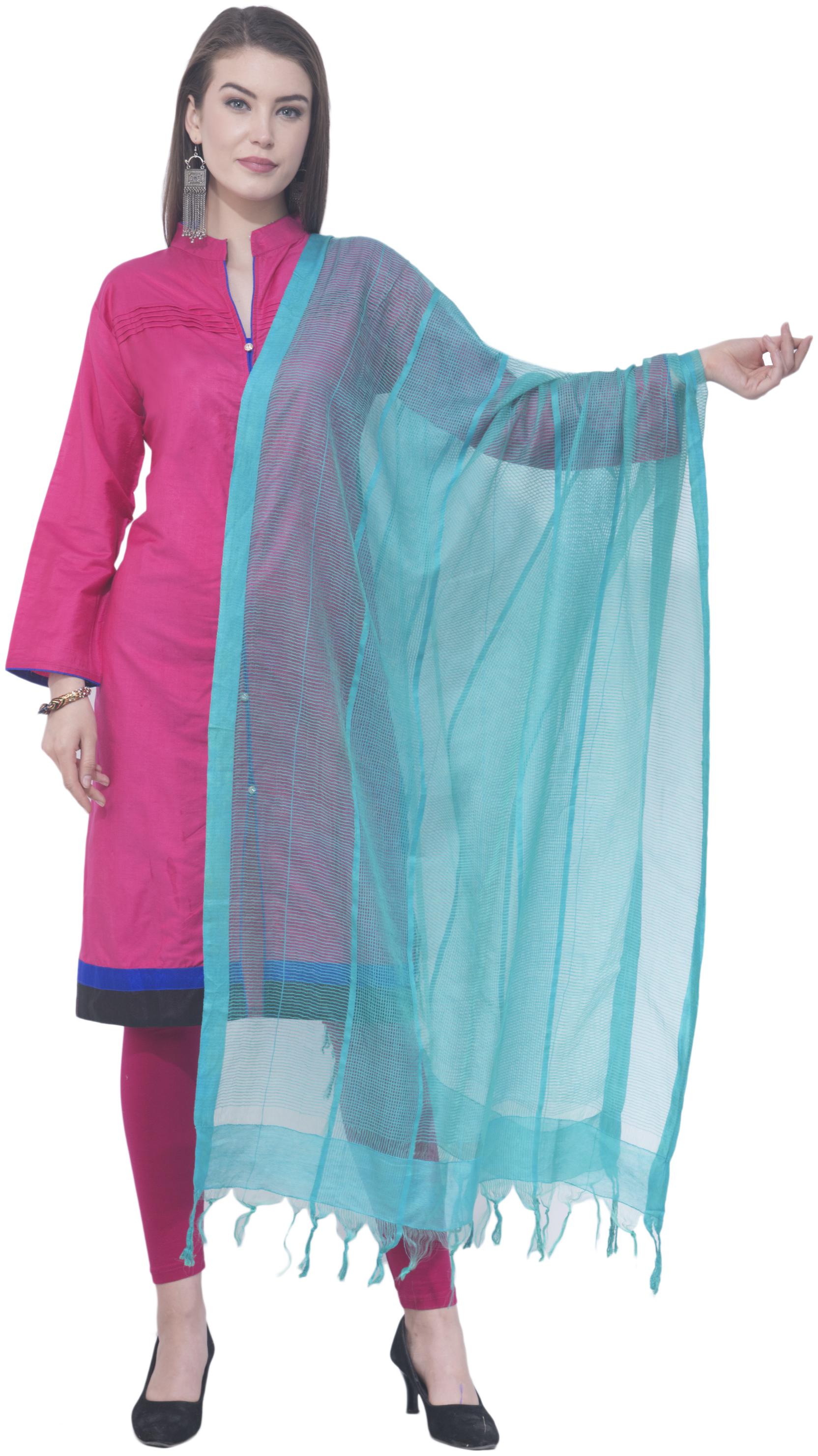 

A R SILK Blended Solid Turquoise Dupatta