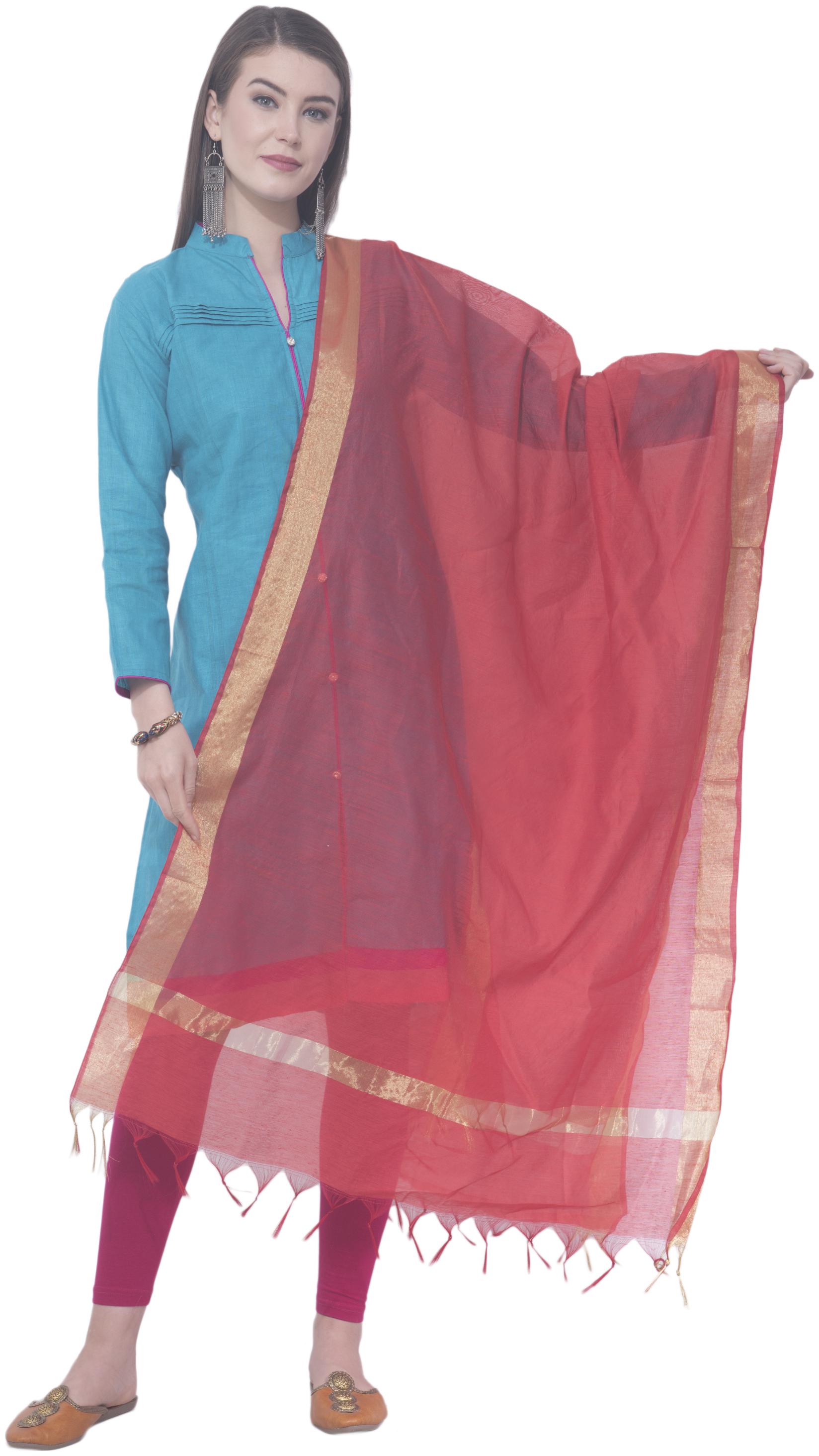 

A R SILK Blended Solid Red Dupatta