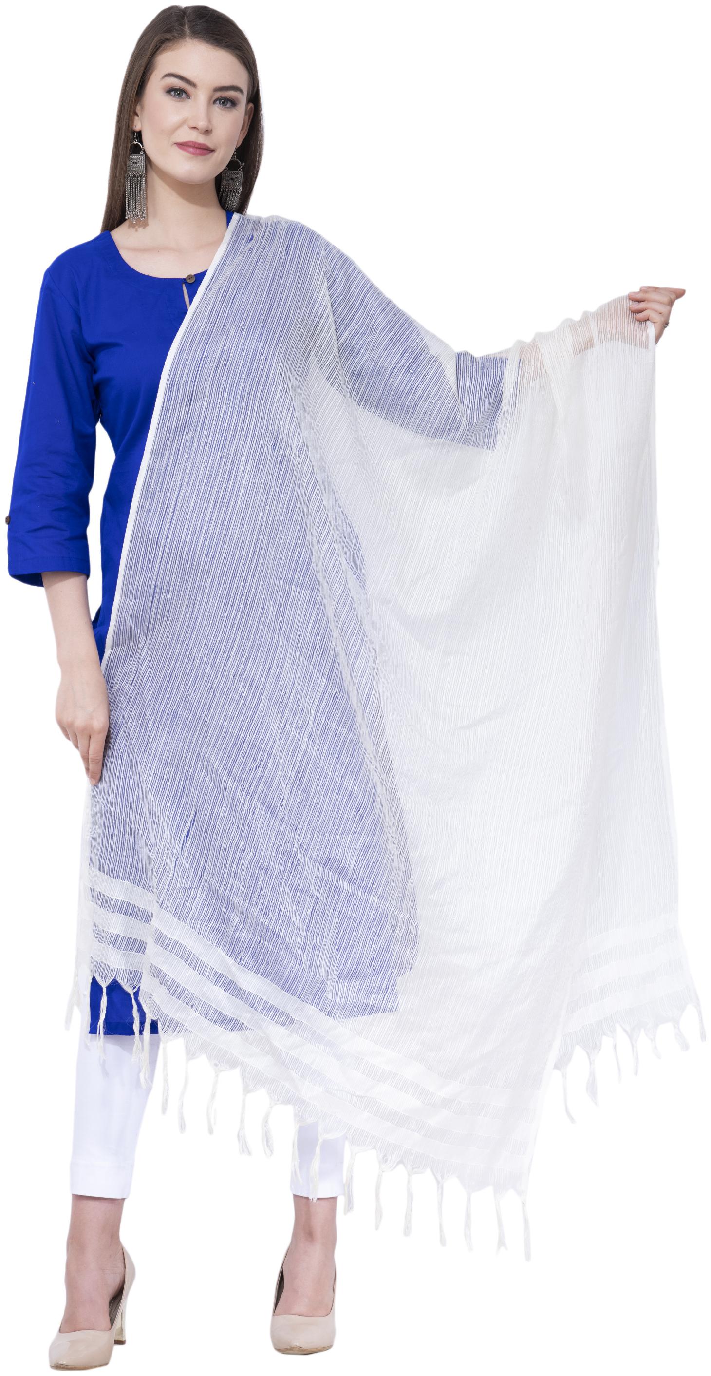 

A R SILK Blended Solid White Dupatta