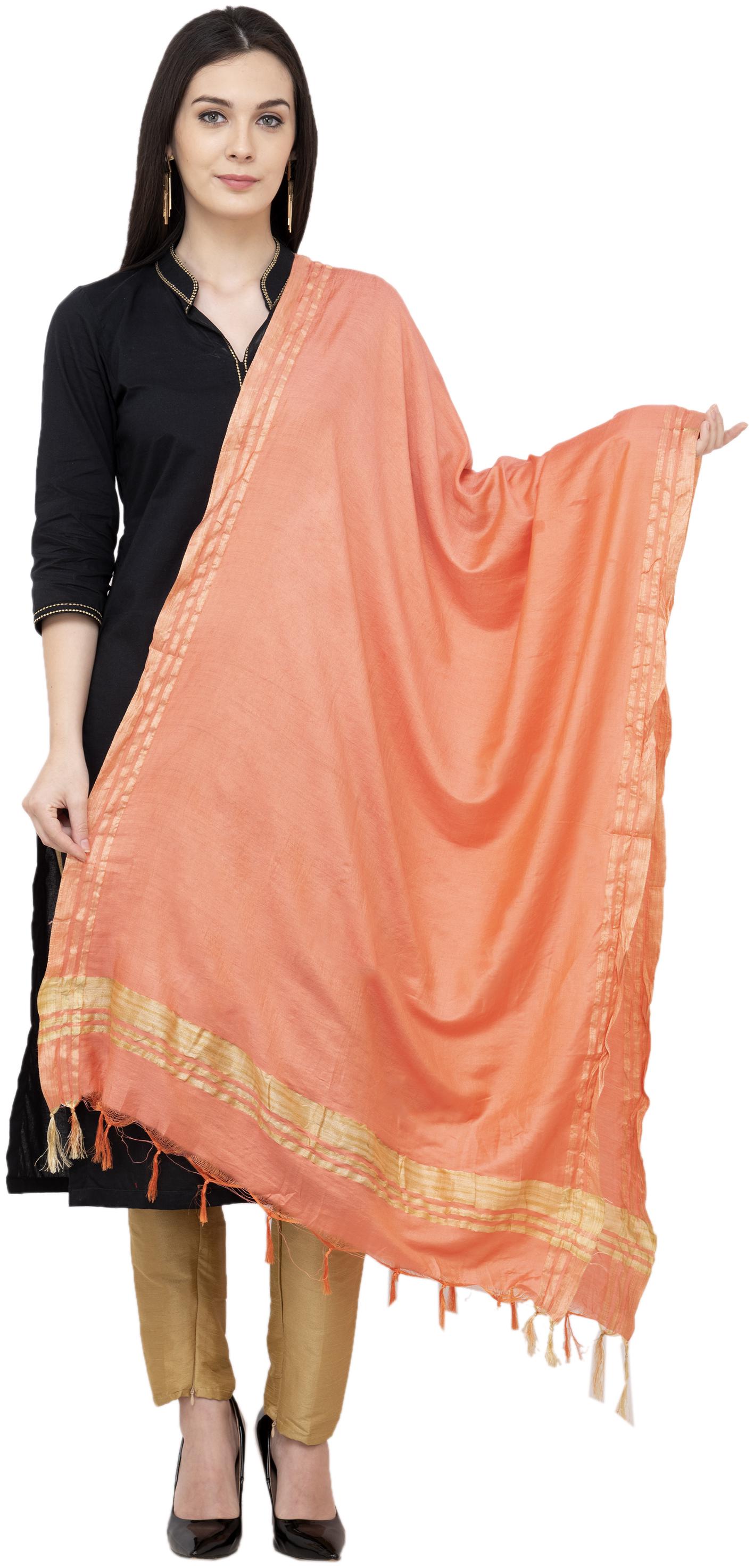 

A R Silk Golden Border Regular Dupatta Color Peach Dupatta Chunni