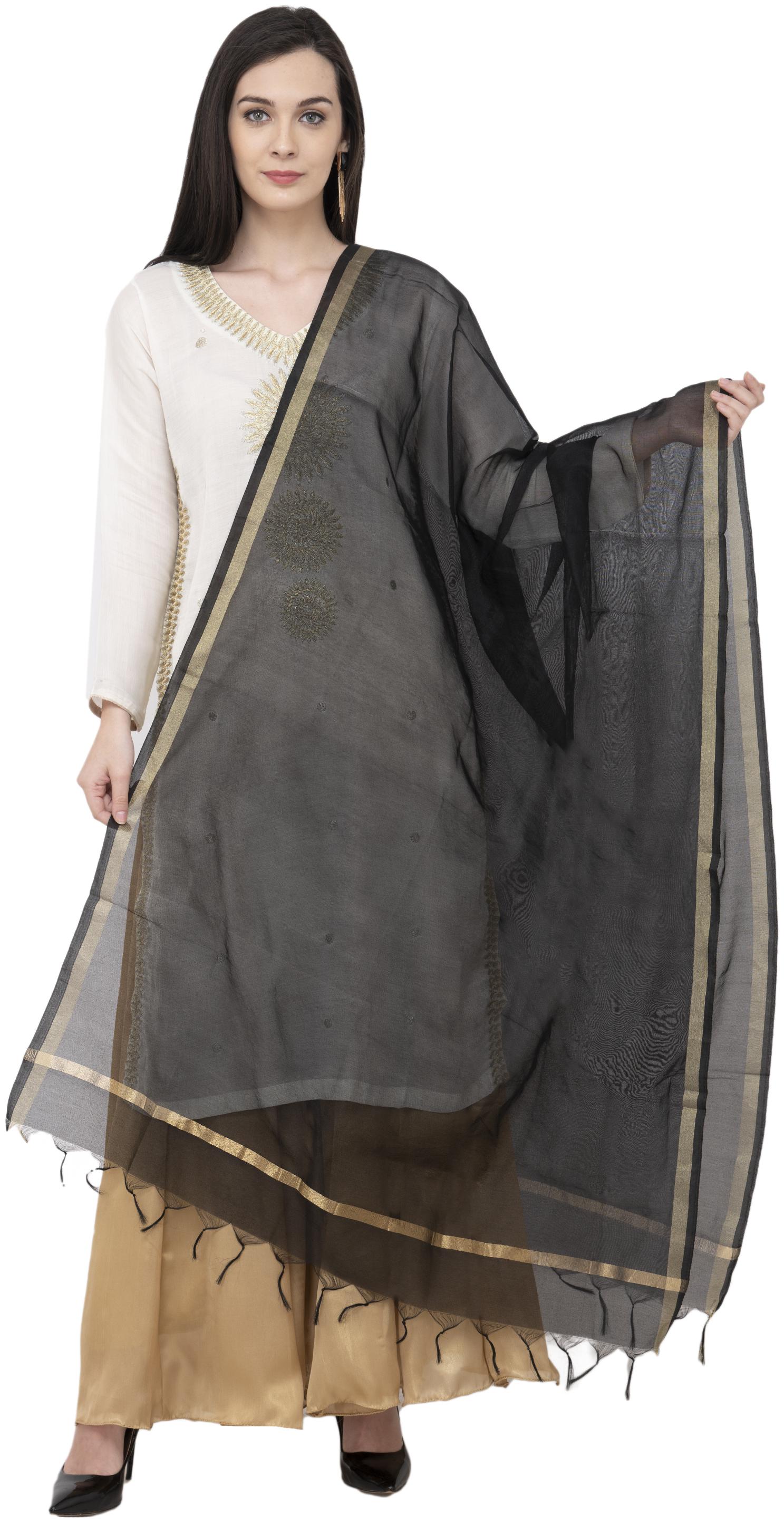 

A R SILK Chanderi Piping Regular Dupatta Black Color Dupatta Chunni