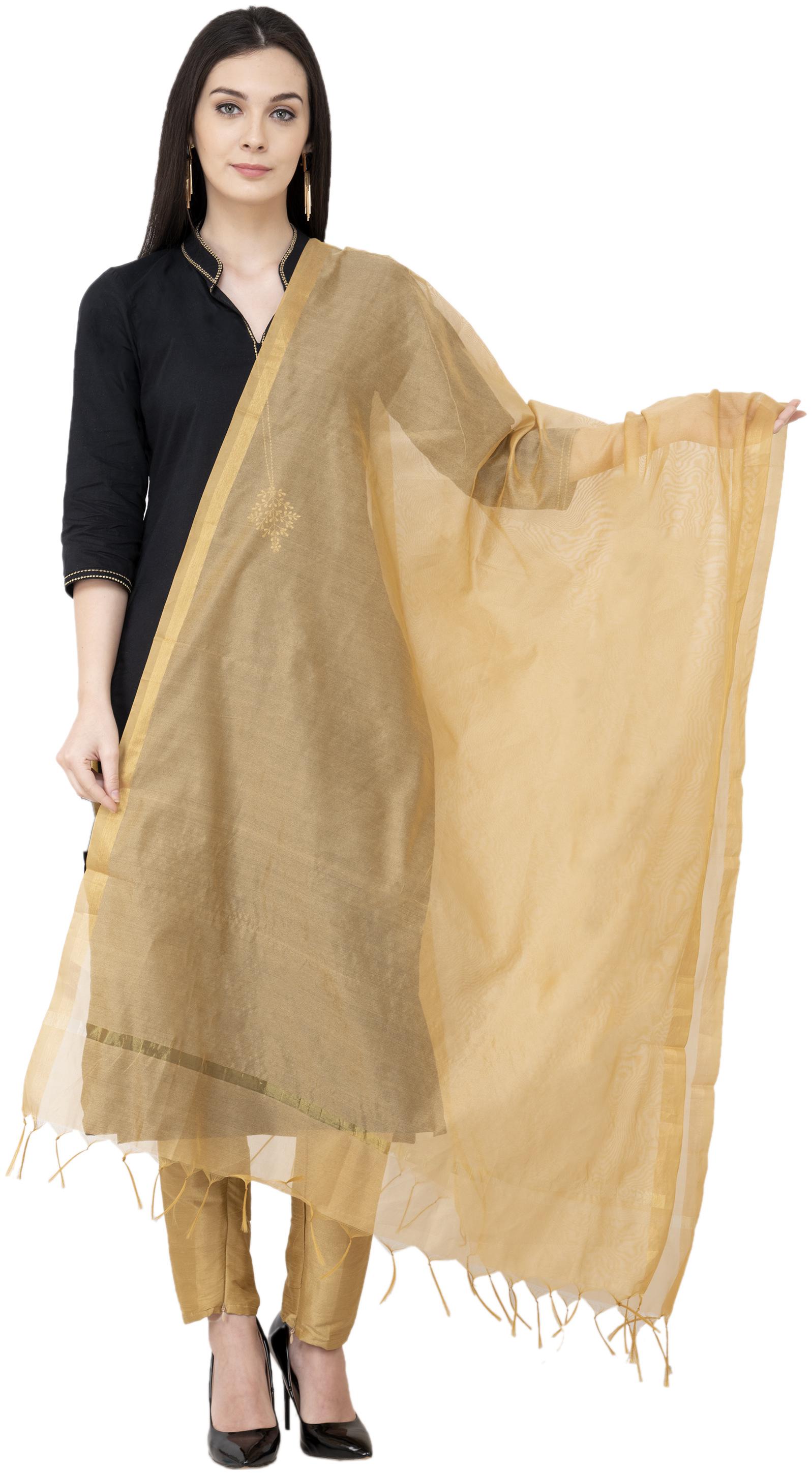 

A R SILK Chanderi Piping Regular Dupatta Golden Color Dupatta Chunni
