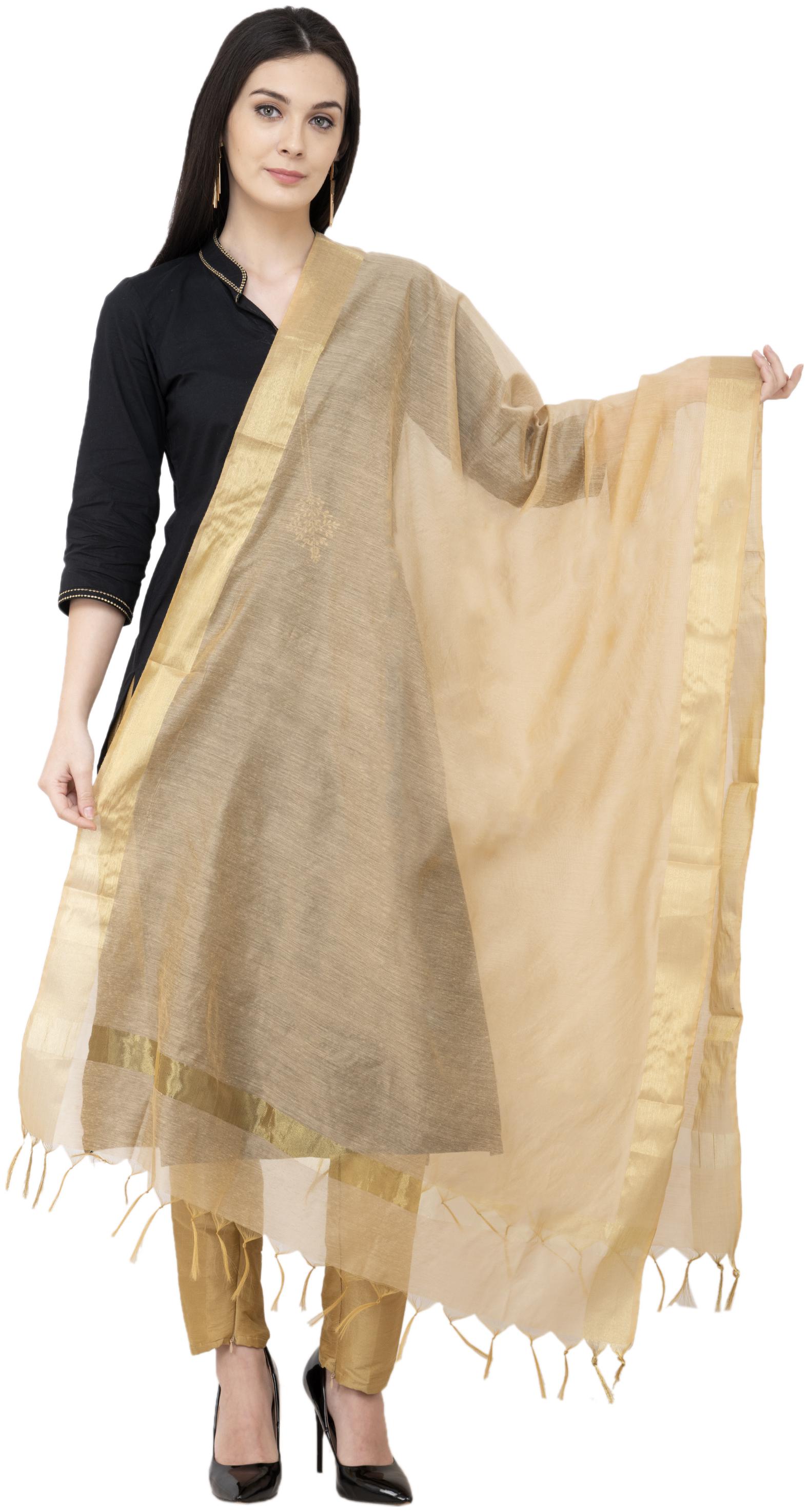 

A R SILK Chanderi Chhoda Patta Regular Dupatta Golden Color Dupatta Chunni