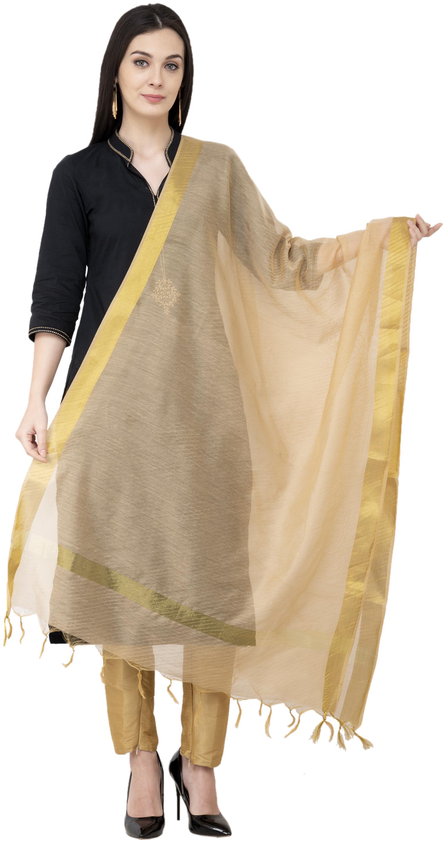 

A R SILK Chanderi Chhoda Patta Regular Dupatta Golden Color Dupatta Chunni