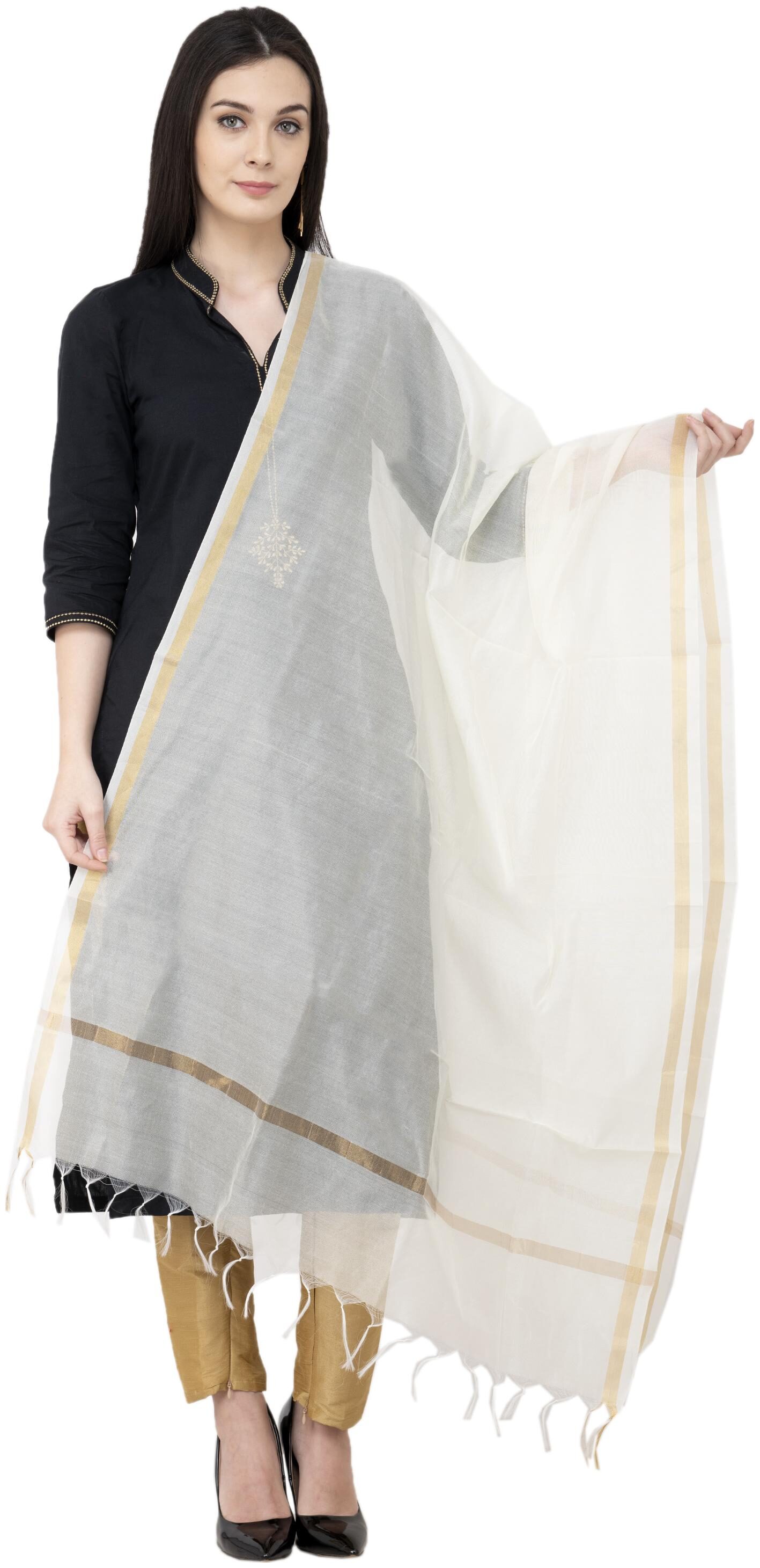 

A R SILK Chanderi Piping Regular Dupatta off White Color Dupatta Chunni