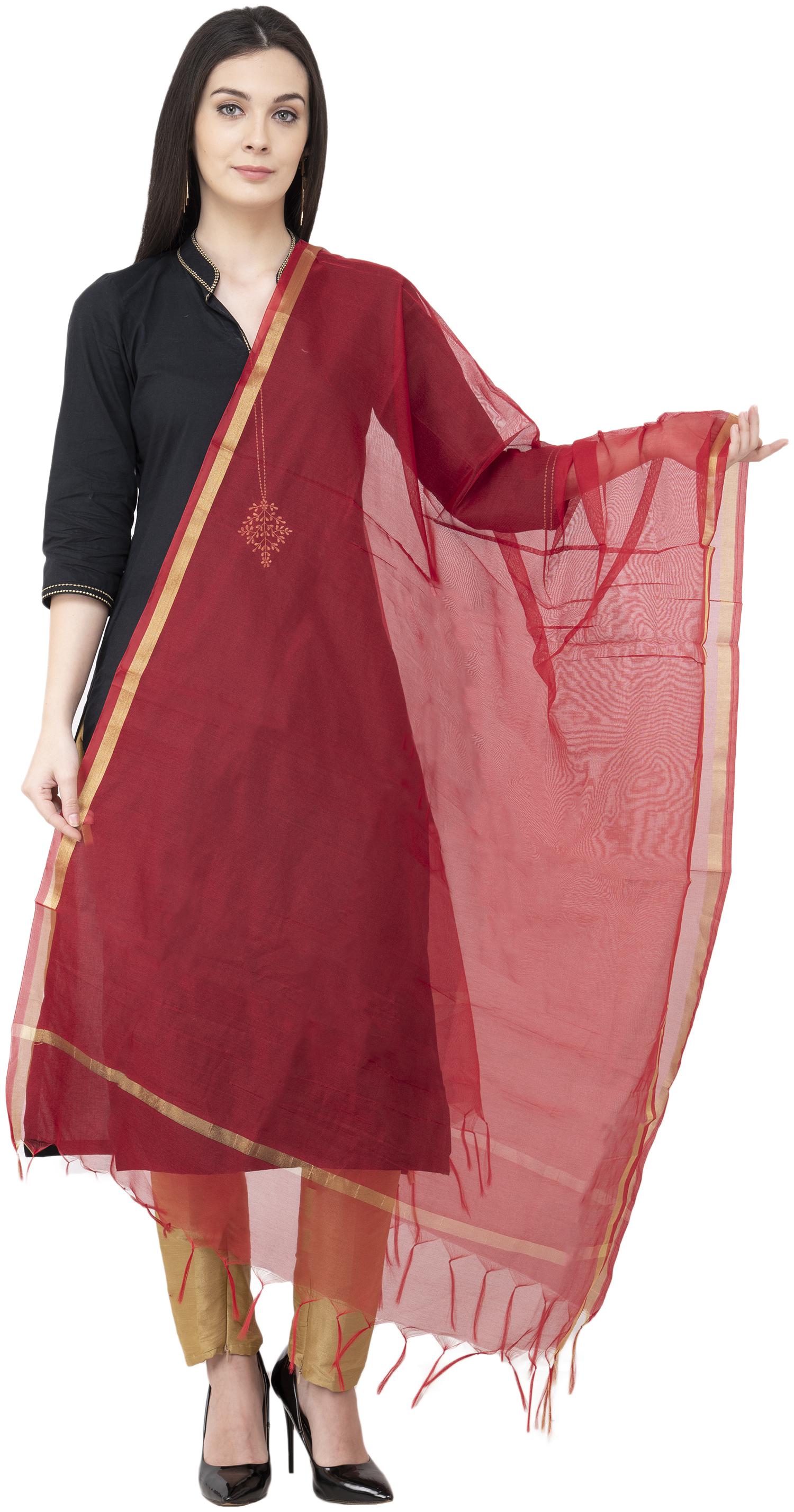 

A R SILK Chanderi Piping Regular Dupatta Mehroon Color Dupatta Chunni