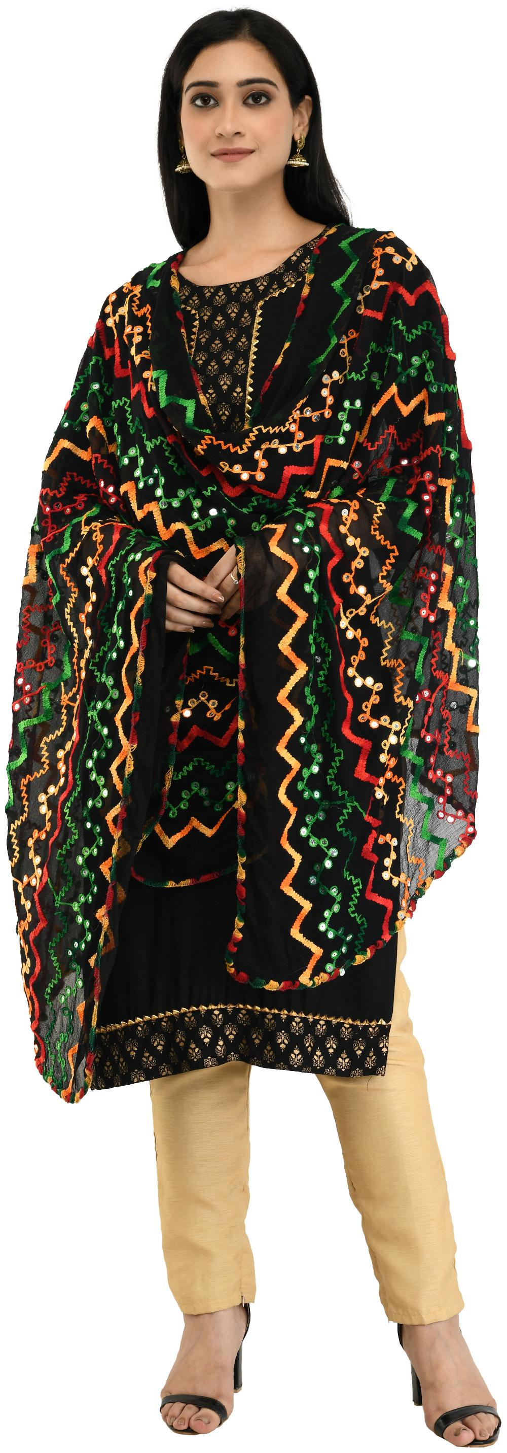 

A R SILK Chiffon Black Embroidered Dupatta For Women