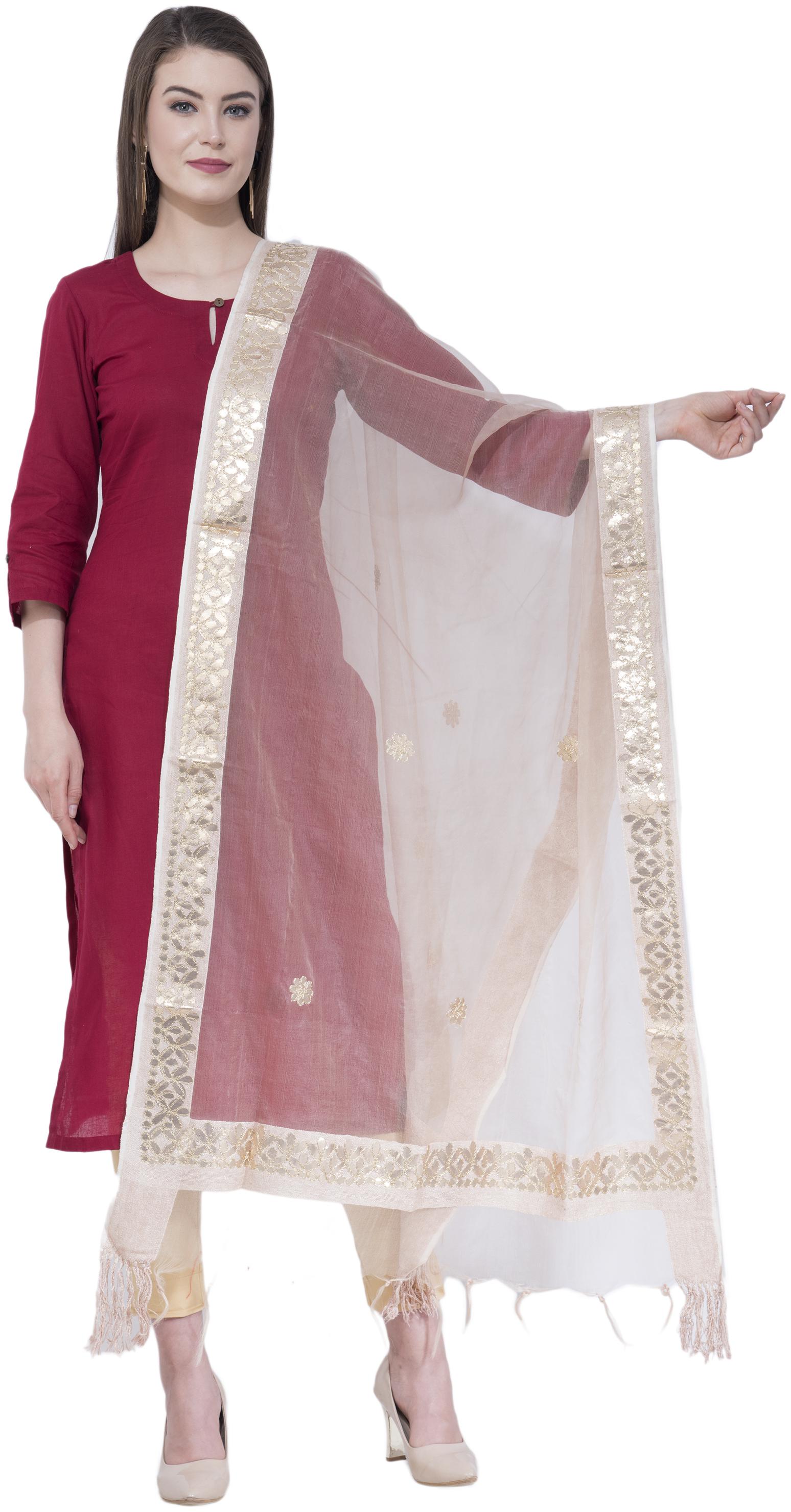 

A R SILK Cotton Printed White Dupatta