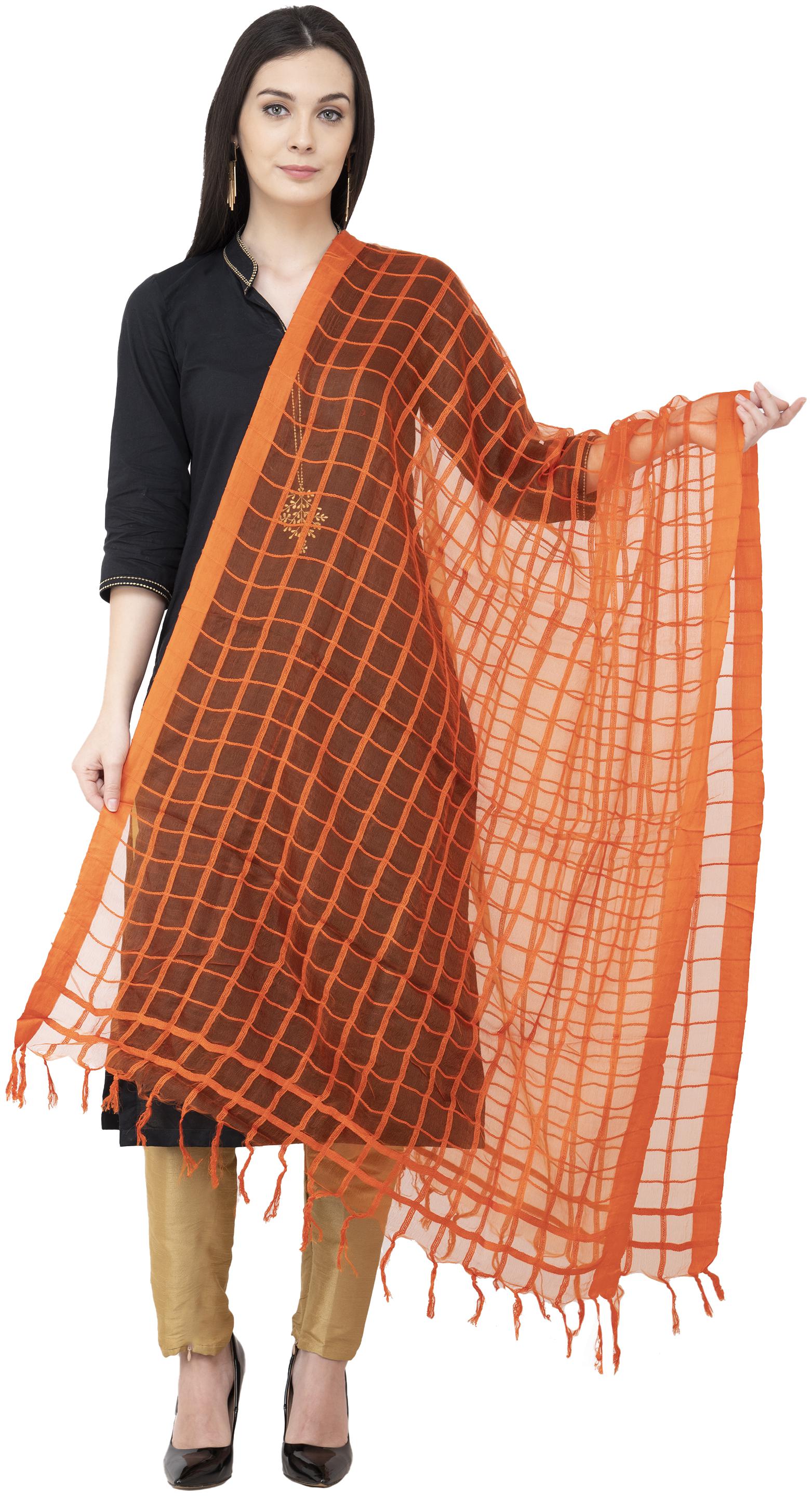 

A R SILK Cotton square Regular Dupatta Orange Color Dupatta Chunni