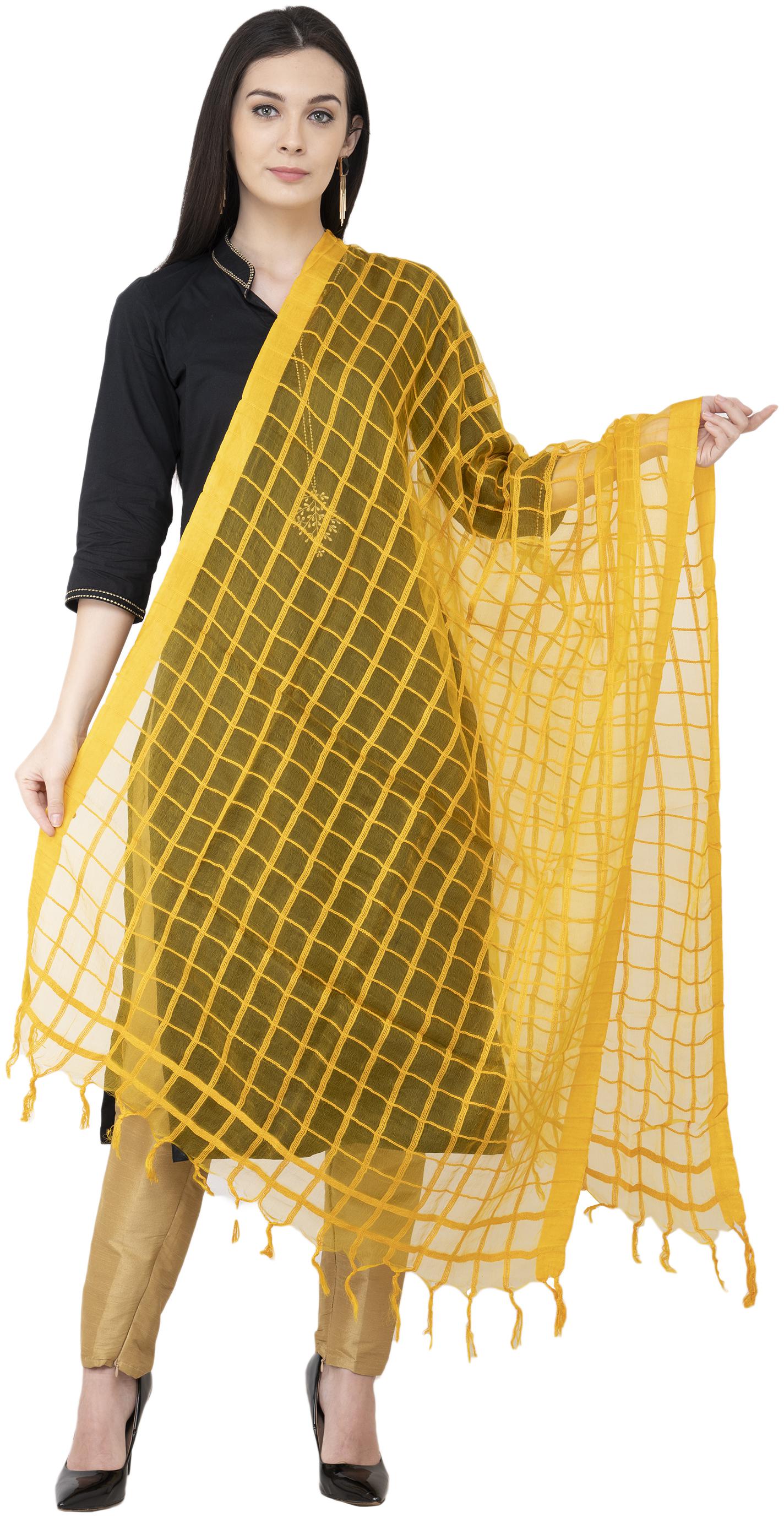 

A R SILK Cotton square Regular Dupatta Yelllow Color Dupatta Chunni