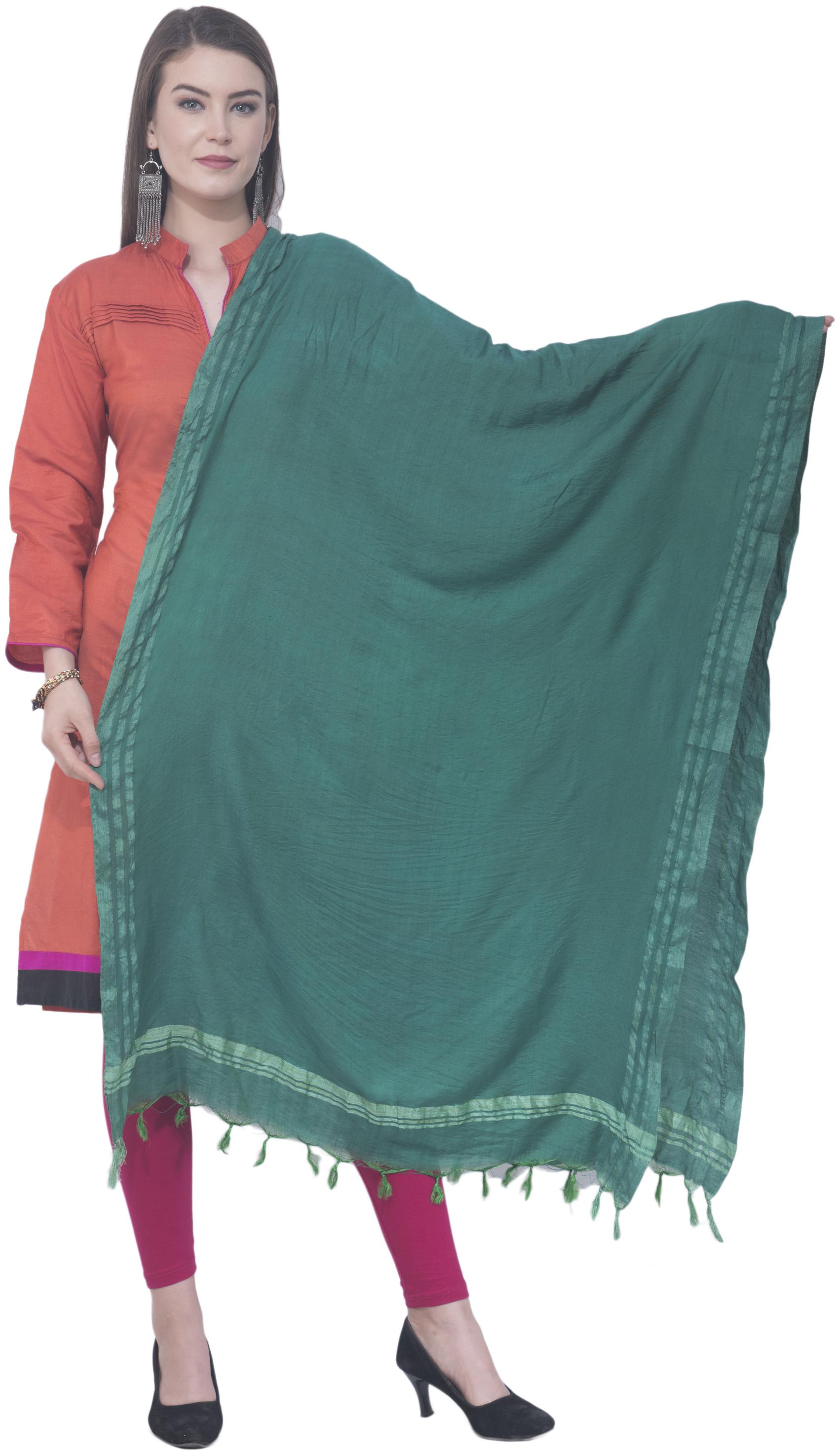 

A R SILK Cotton Solid Green Dupatta