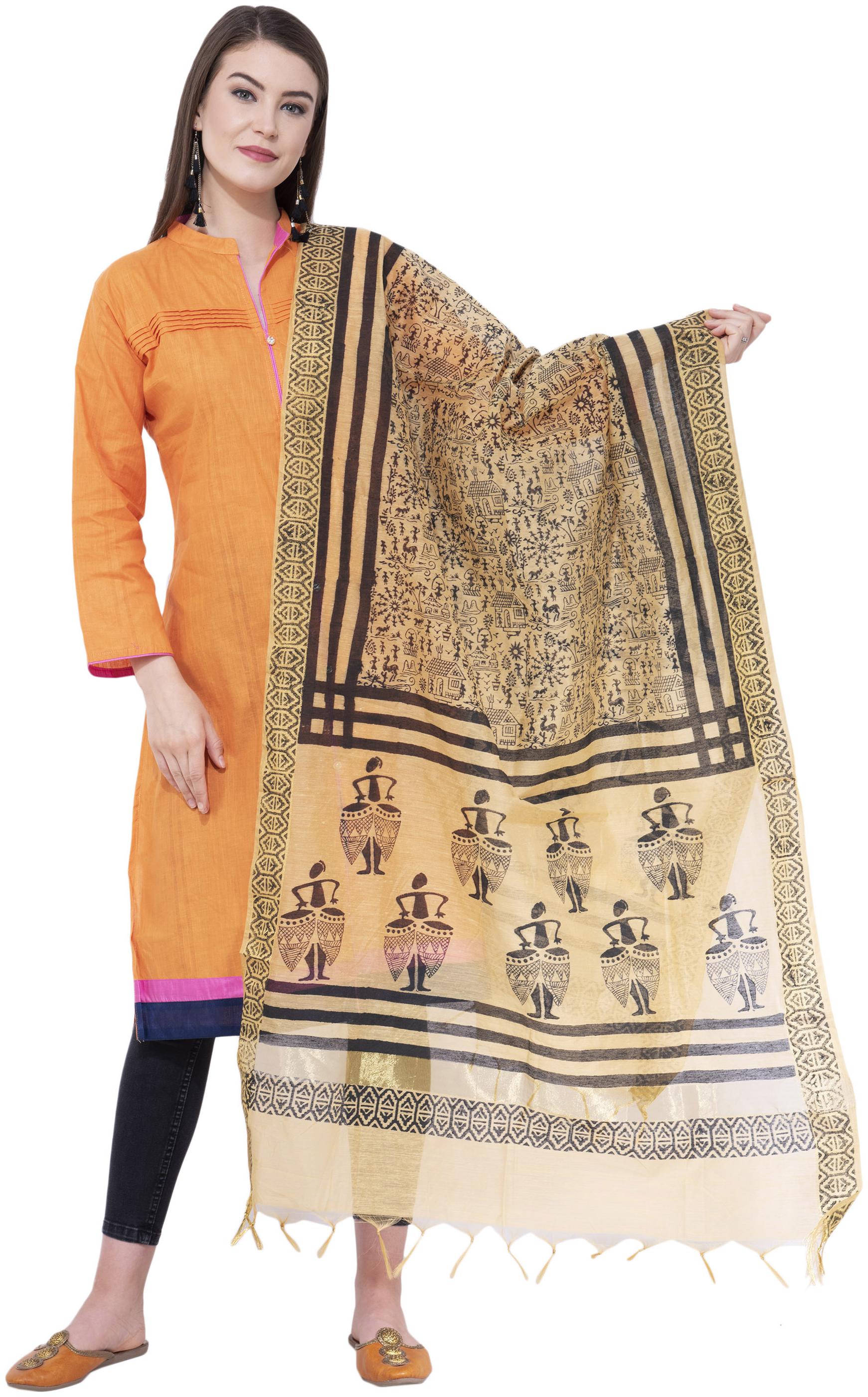 

A R SILK Cotton Printed Gold Dupatta
