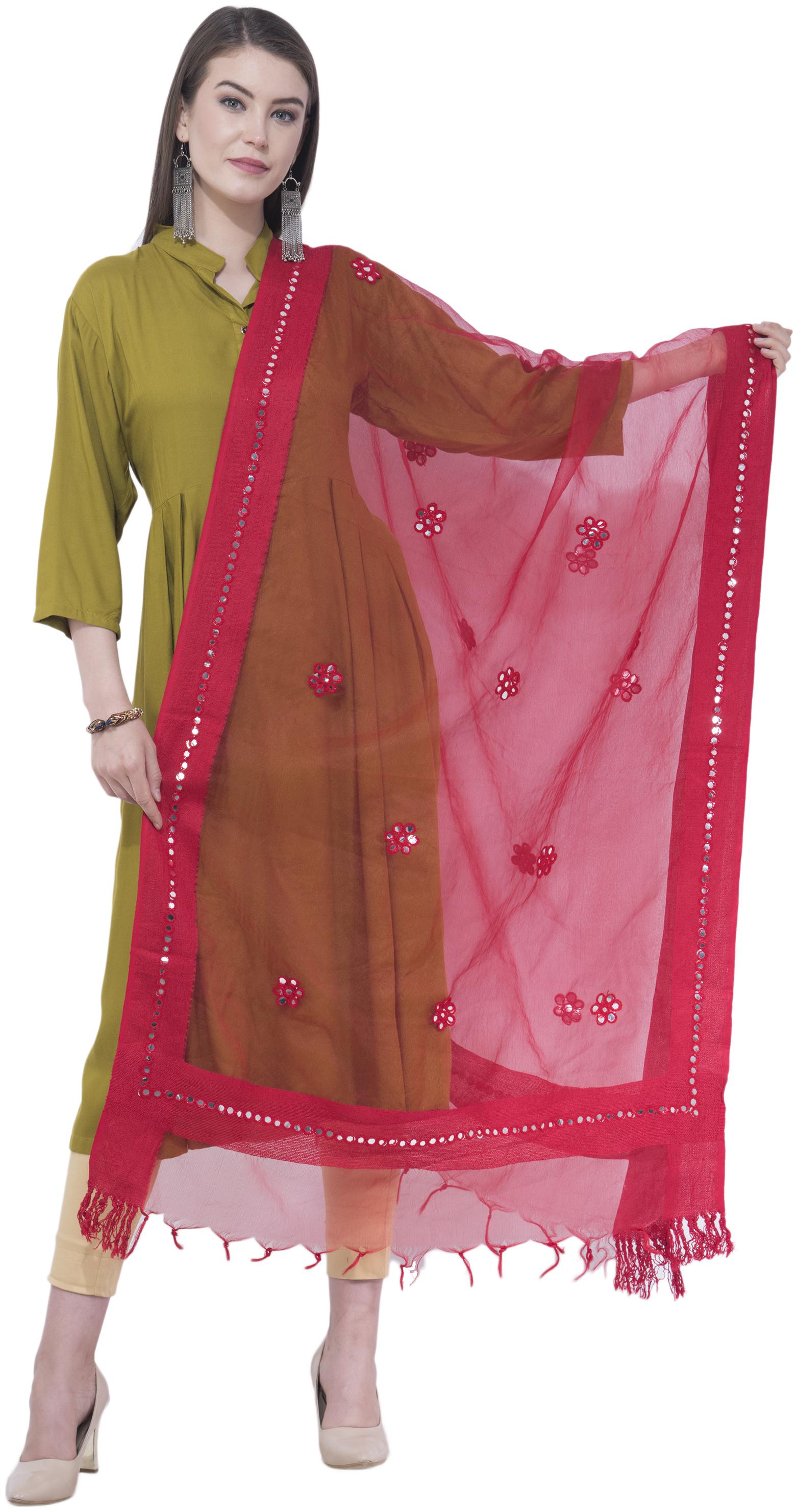 

A R SILK Cotton Embellished Red Dupatta