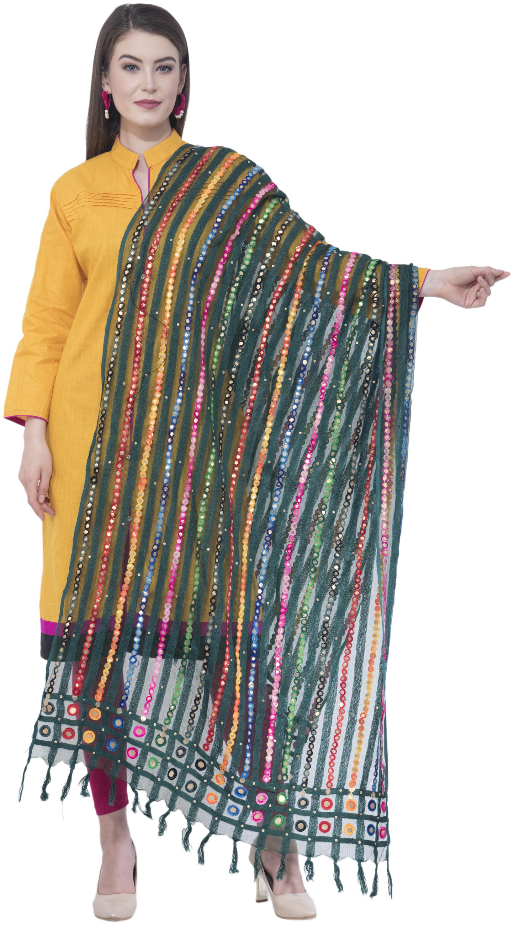 

A R SILK Cotton Embellished Green Dupatta