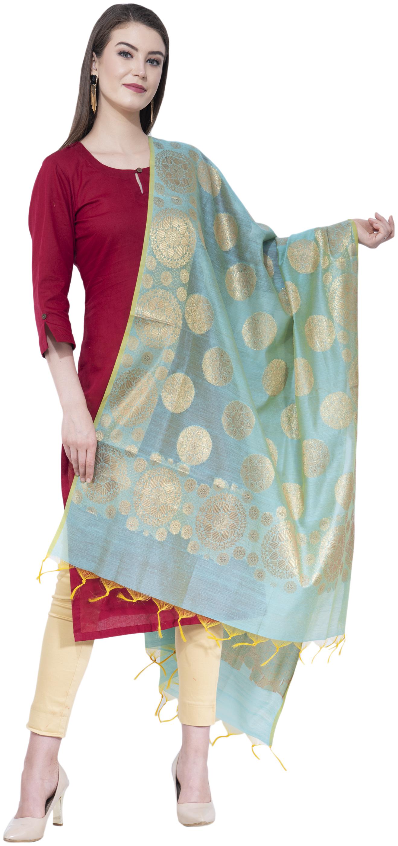 

A R SILK Cotton Printed Blue Dupatta