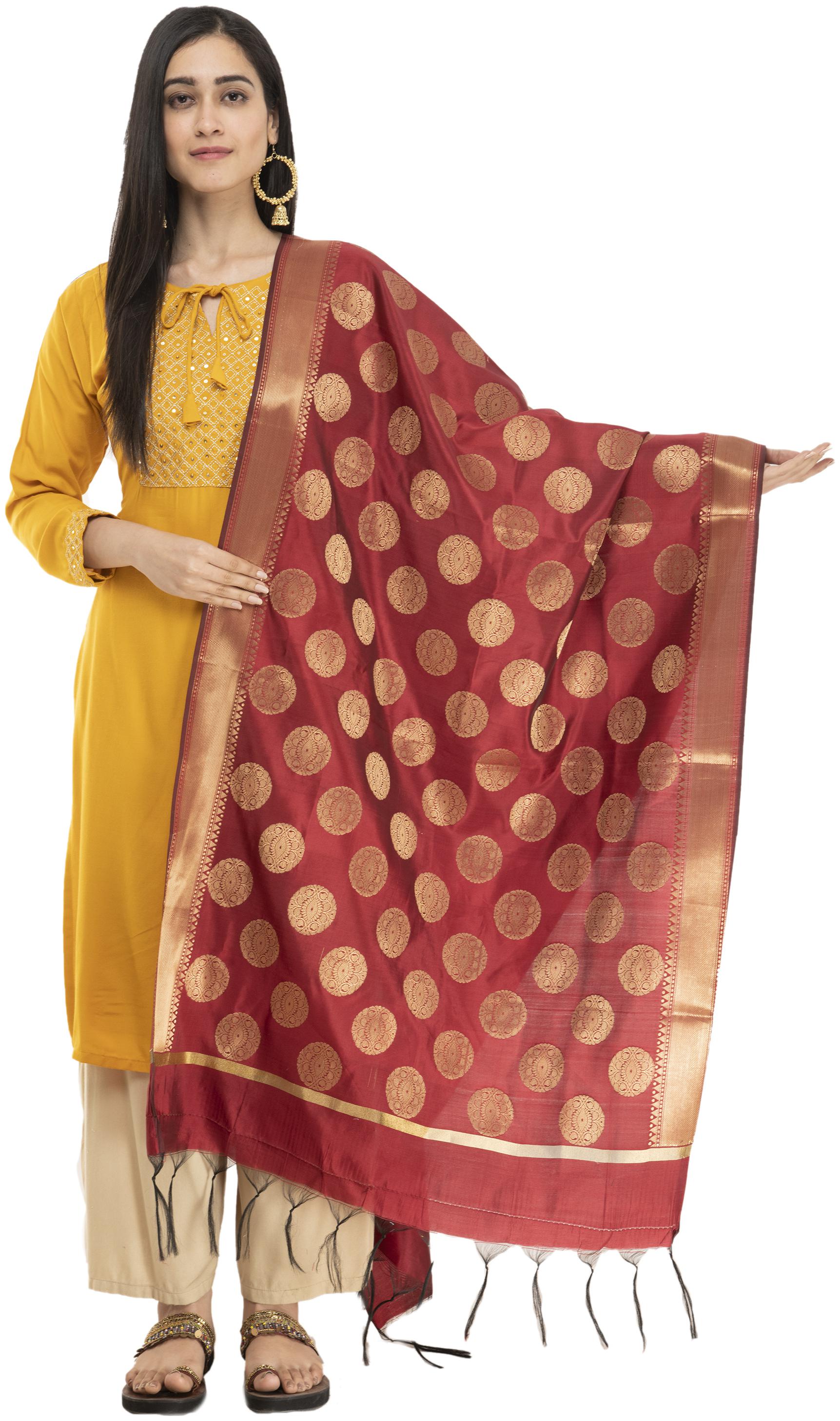 

A R SILK Cotton Maroon Printed Dupatta For Women