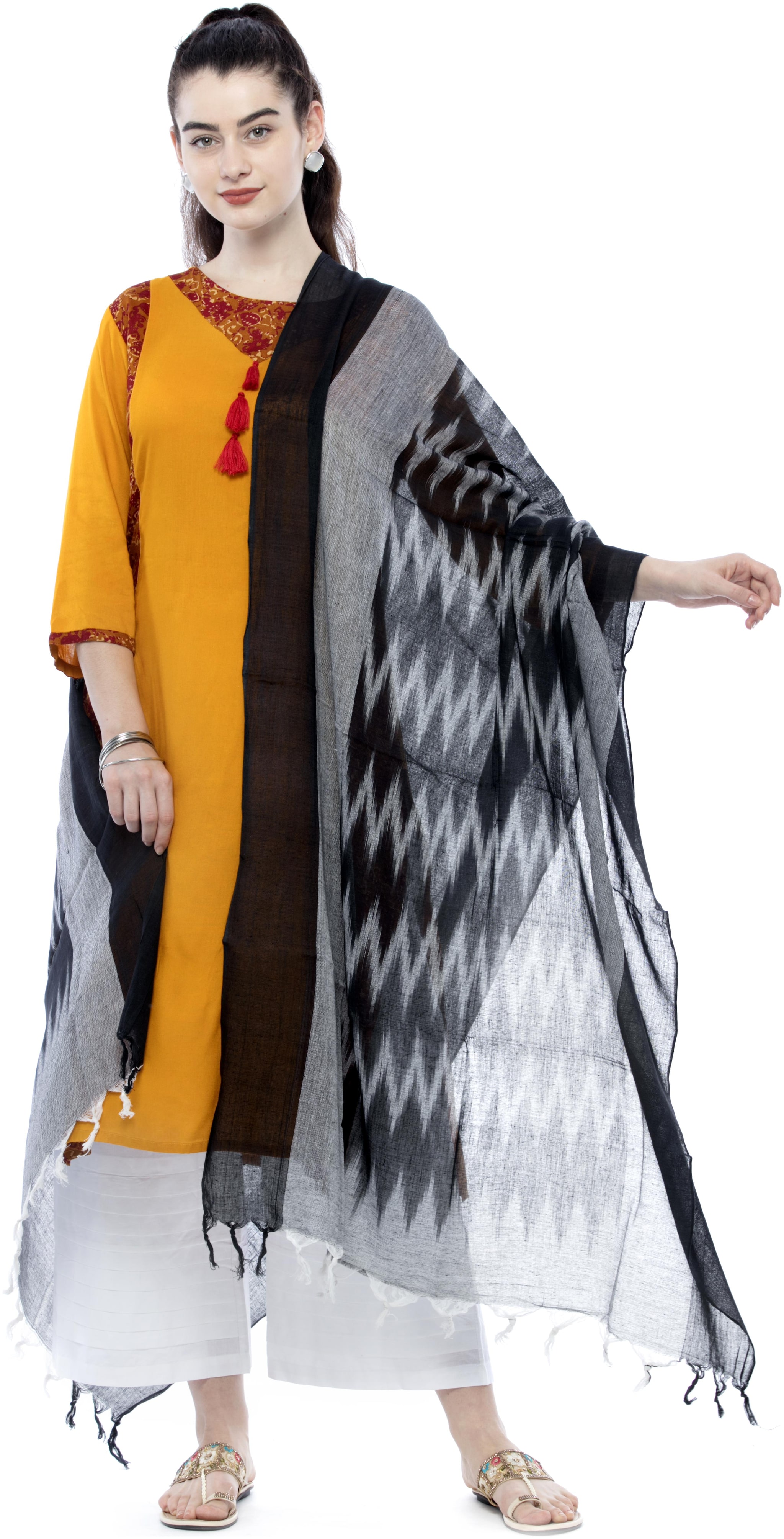 

A R SILK Cotton Black Printed Dupatta For Women