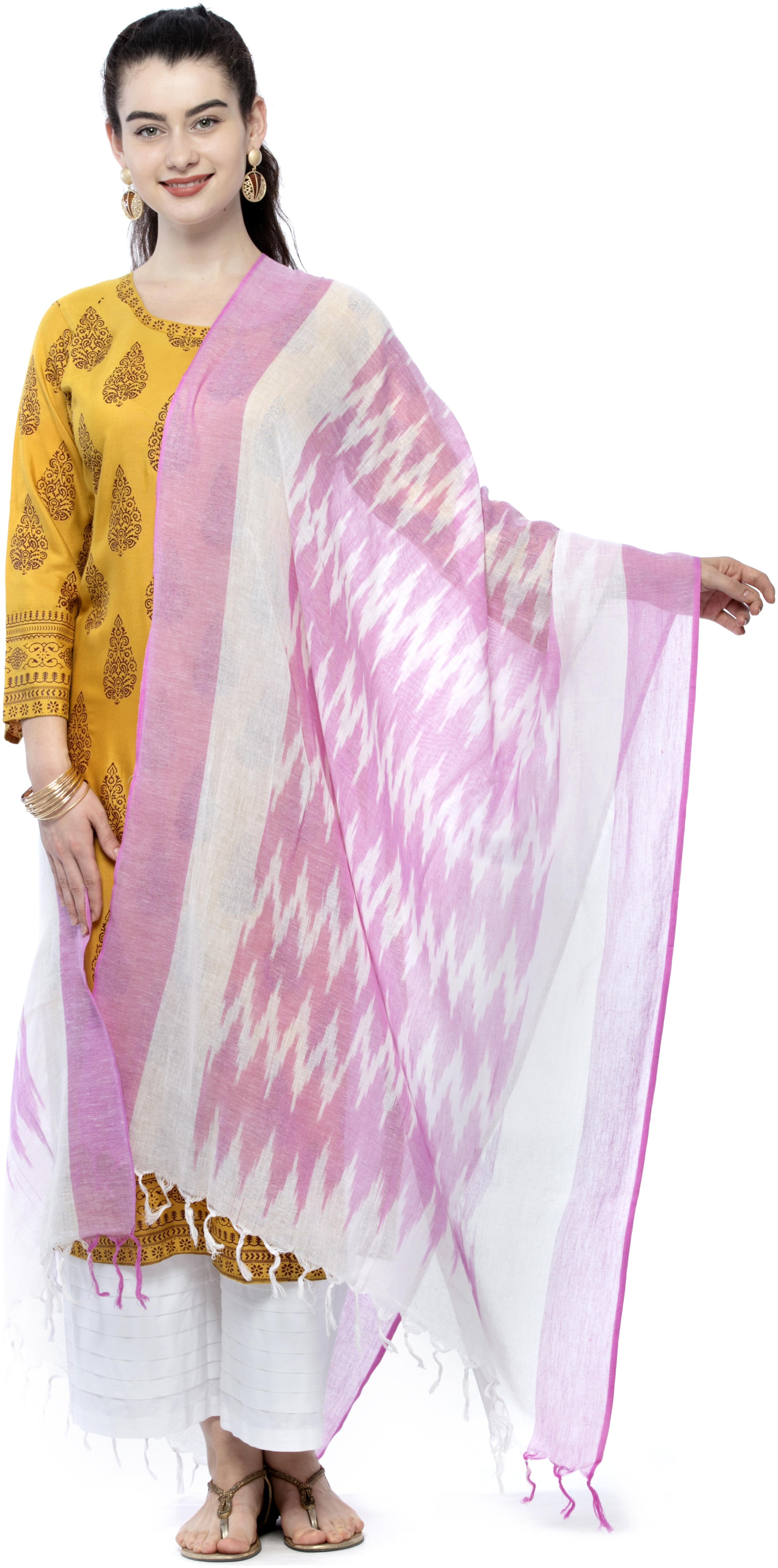 

A R SILK Cotton Pink Printed Dupatta For Women