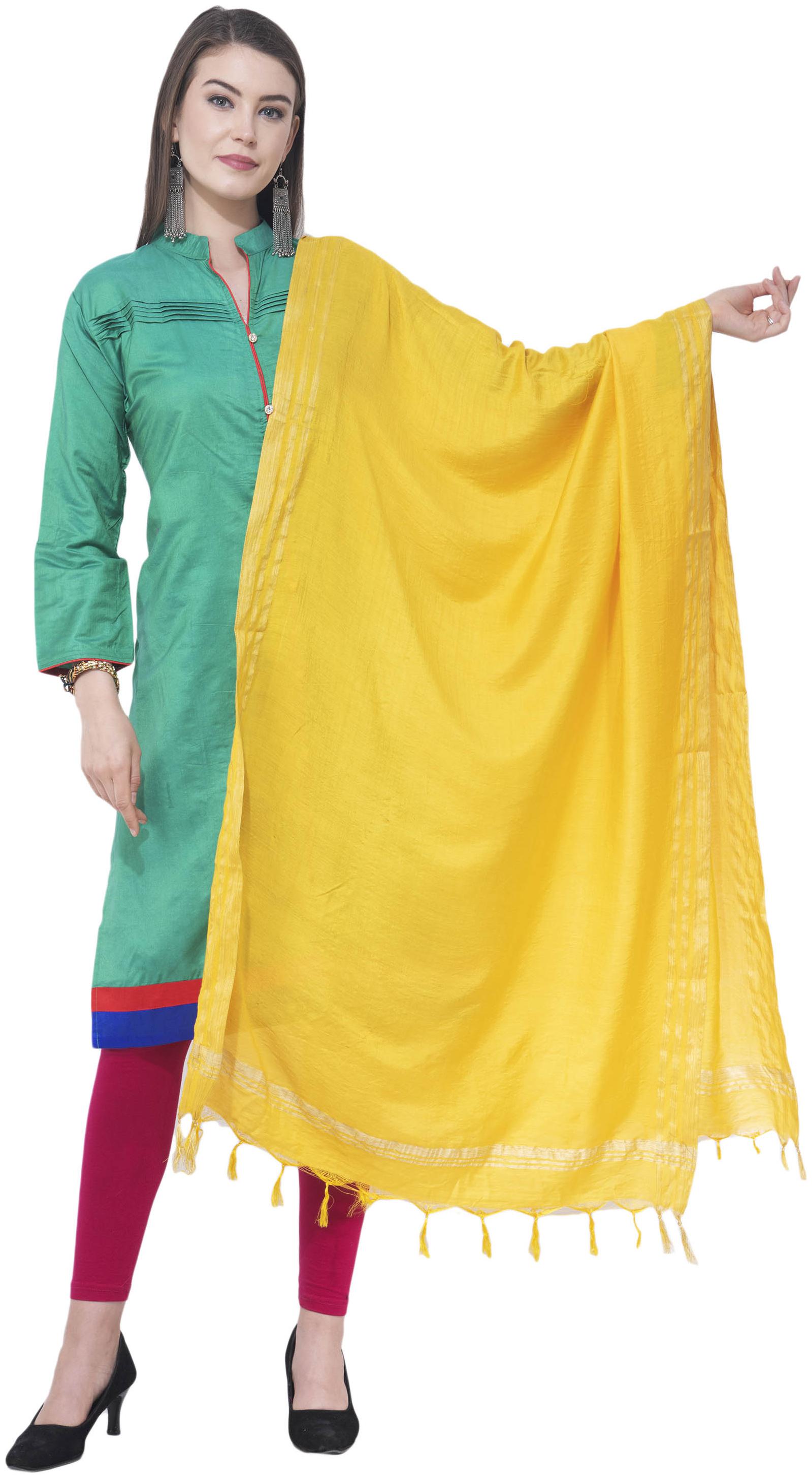 

A R SILK Cotton Solid Yellow Dupatta