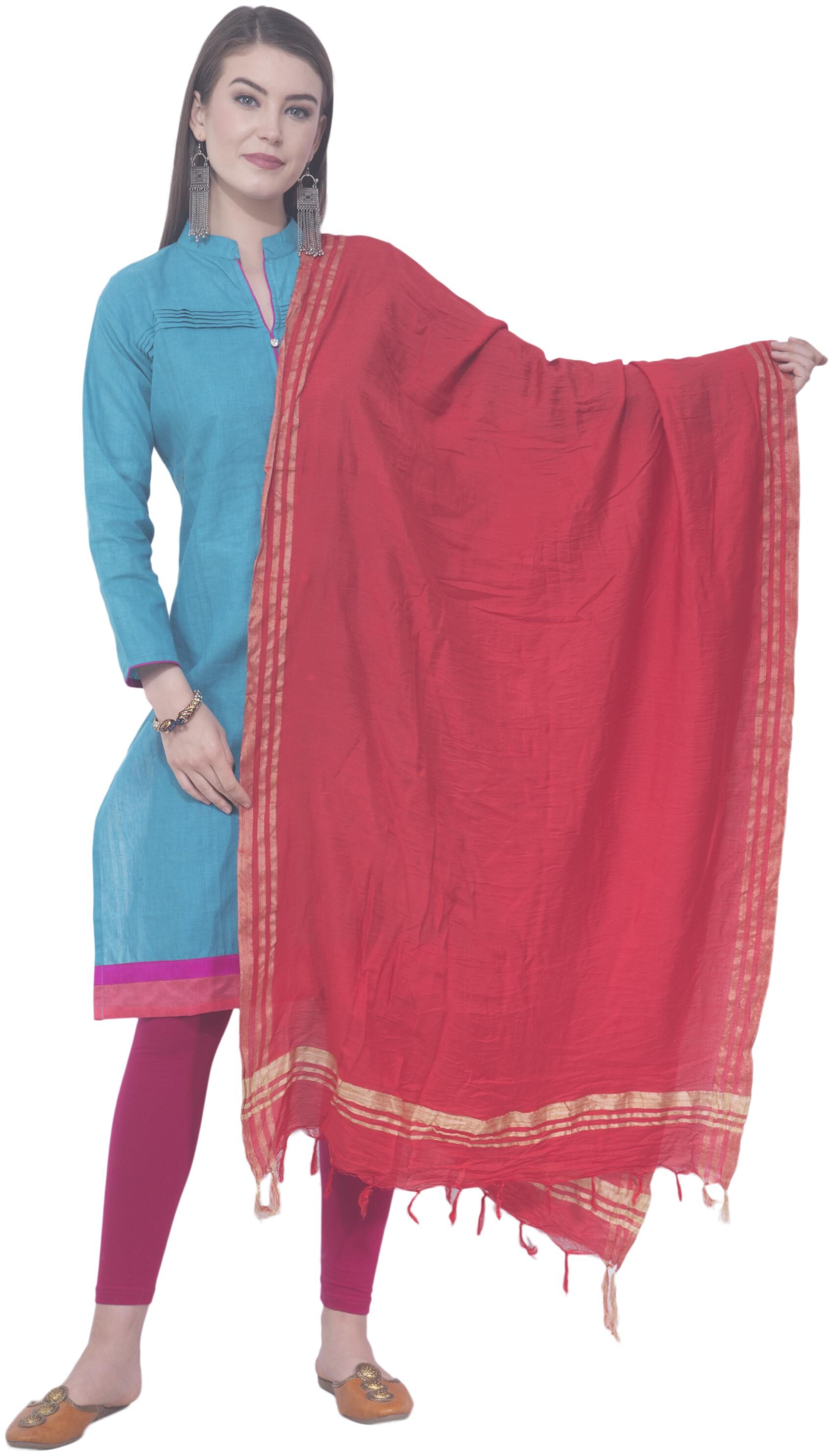 

A R SILK Cotton Solid Red Dupatta