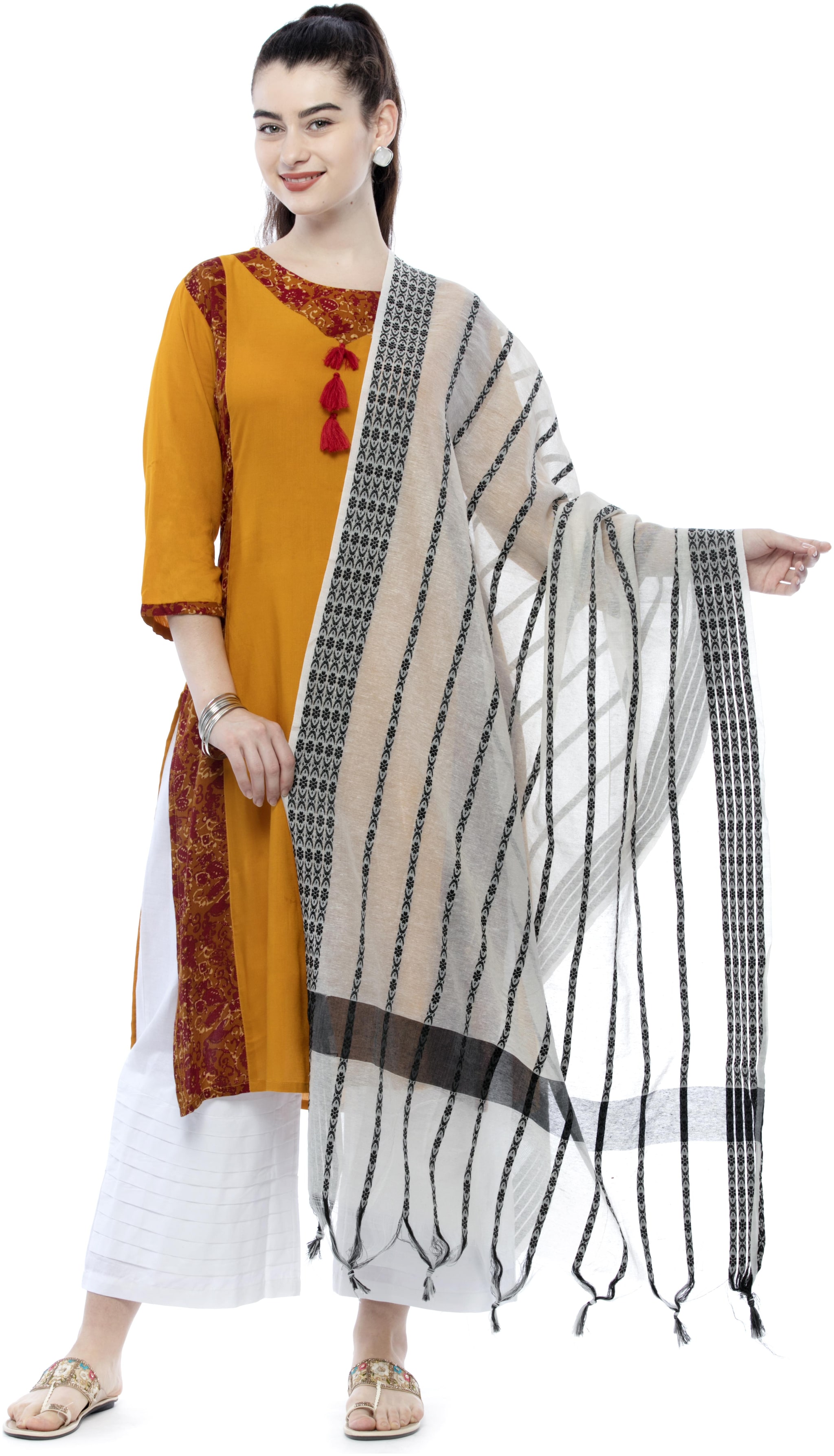 

A R SILK Cotton Multi Striped Dupatta For Women