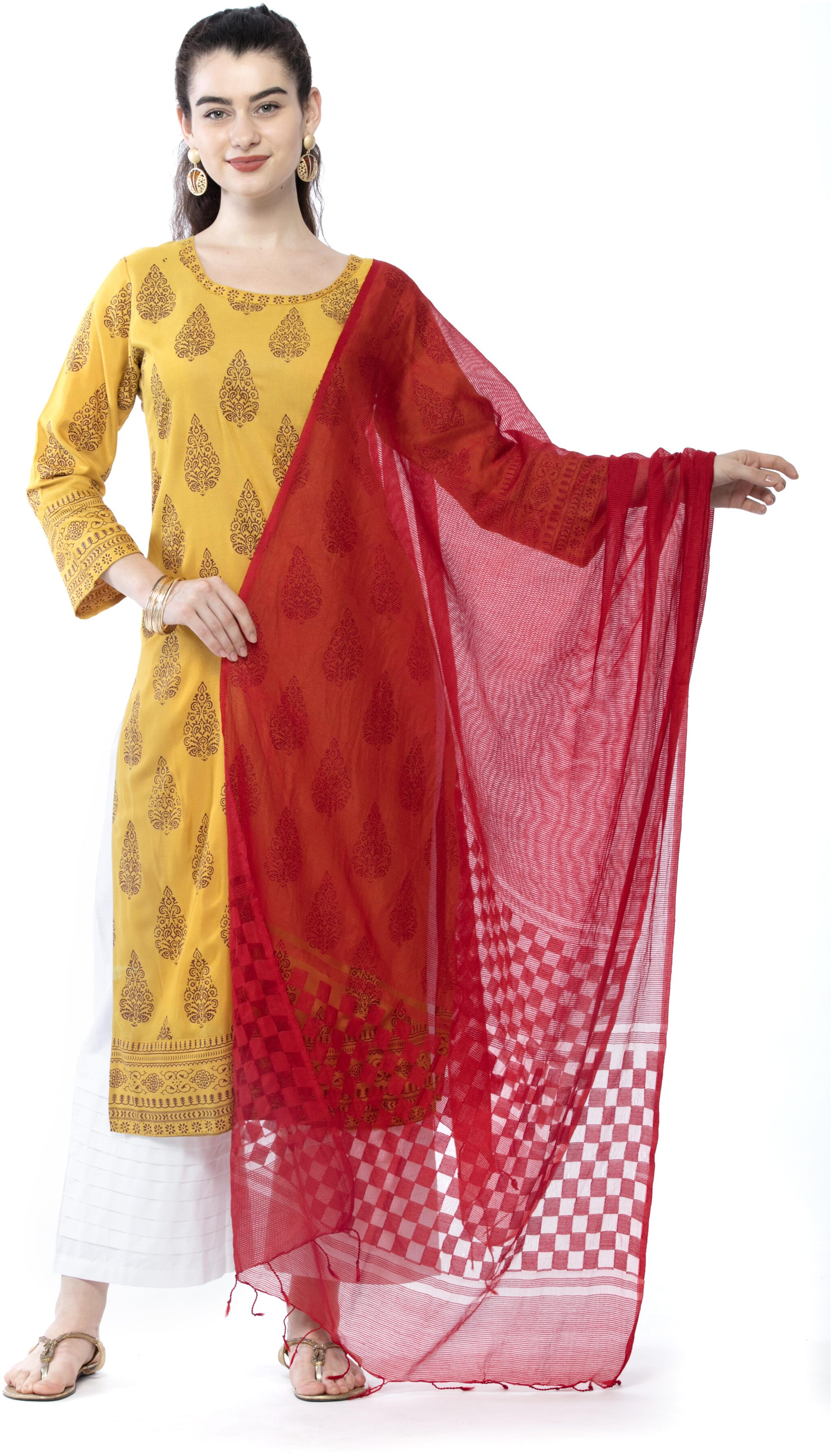 

A R SILK Cotton Red Solid Dupatta For Women