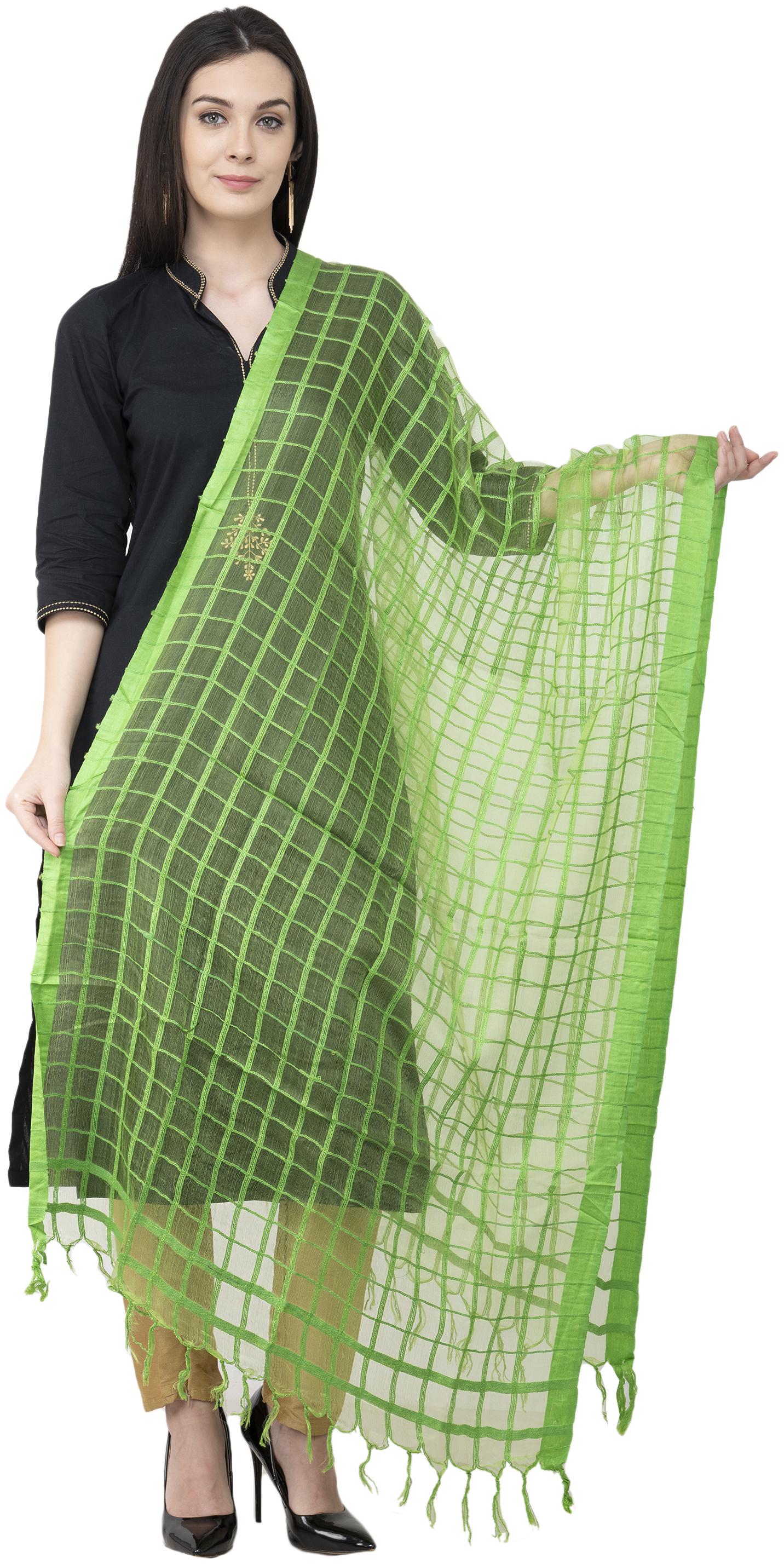 

A R SILK Cotton square Regular Dupatta Parrot Green Color Dupatta Chunni