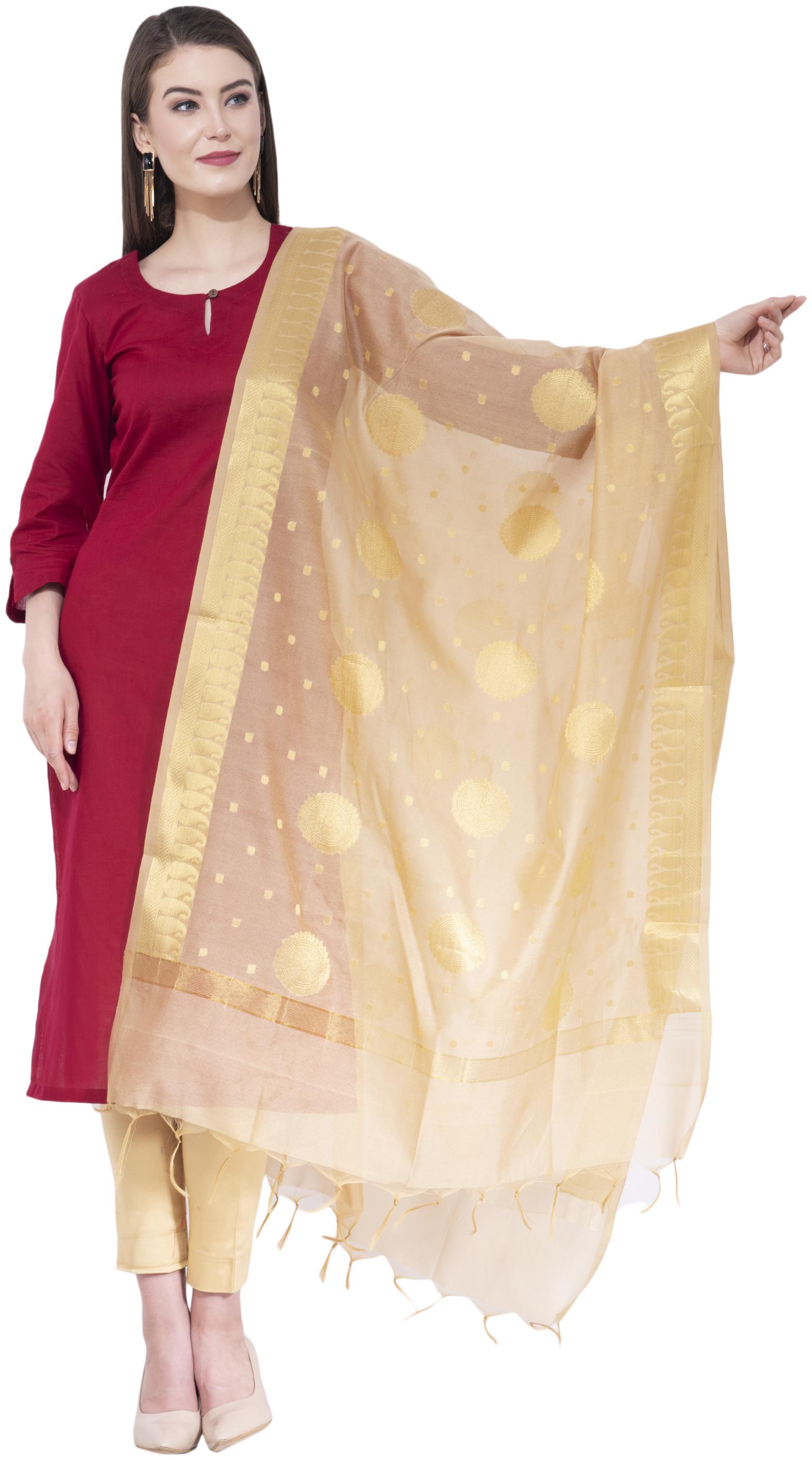 

A R SILK Gold Color Fancy Vanarsi Silk Dupattas Chunnis For Women