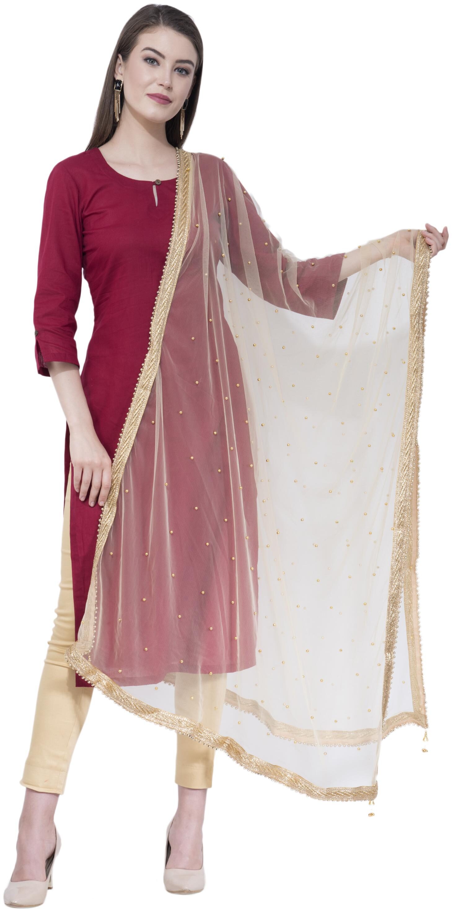 

A R SILK Net Embellished Off White Dupatta
