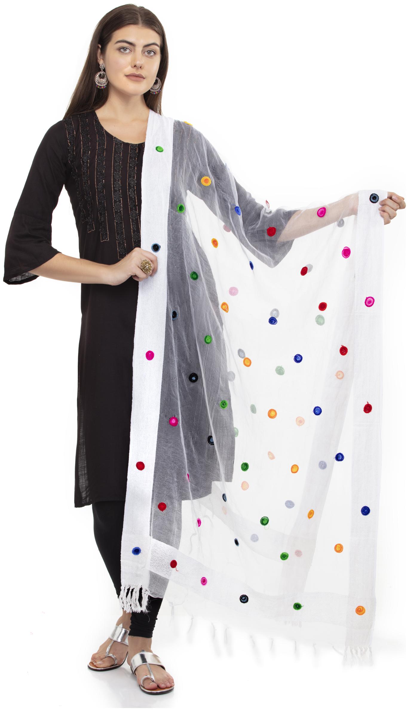 

A R SILK Organza Embroidered White Dupatta For Men