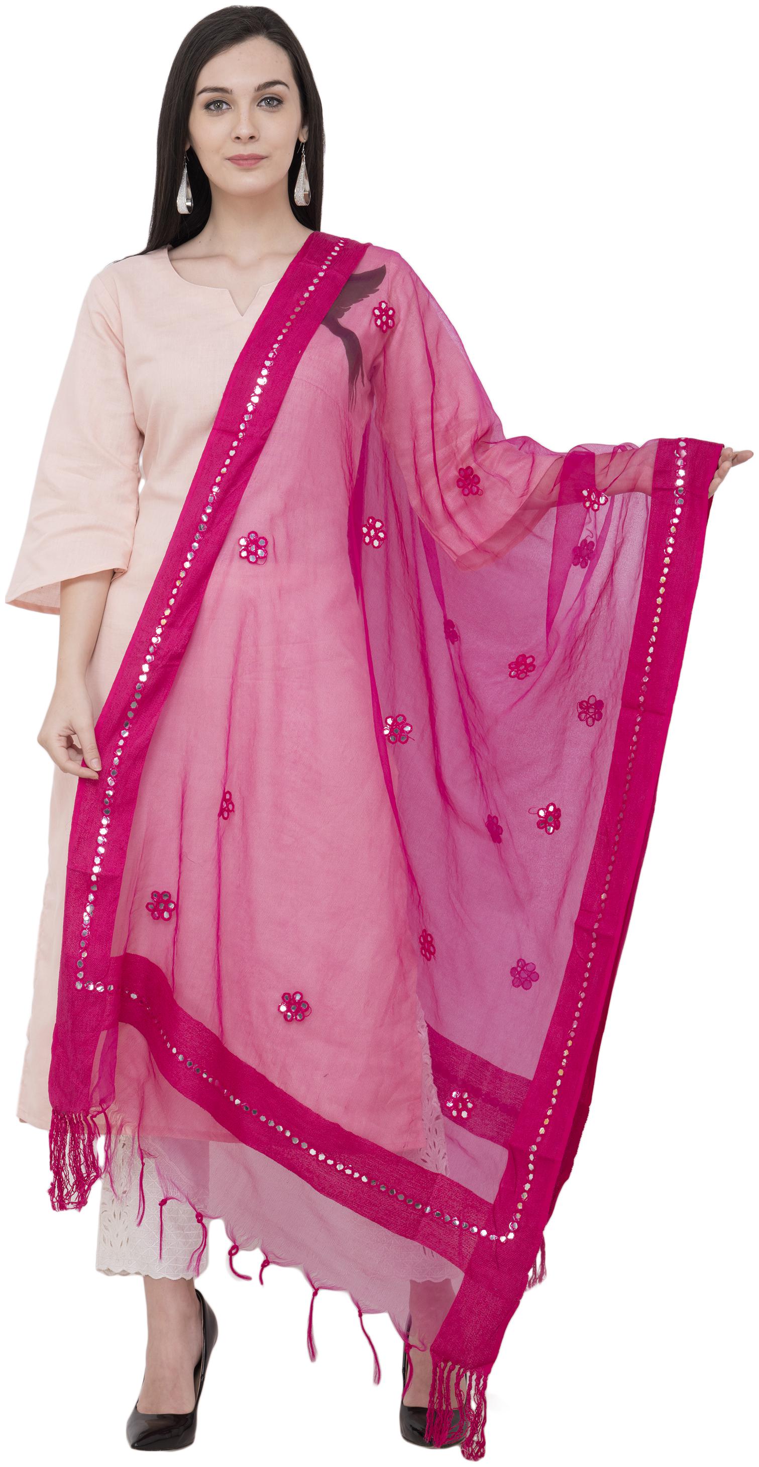 

A R Silk Orgenza Flower Mirror Fancy Dupatta Color Rani Dupatta Chunni